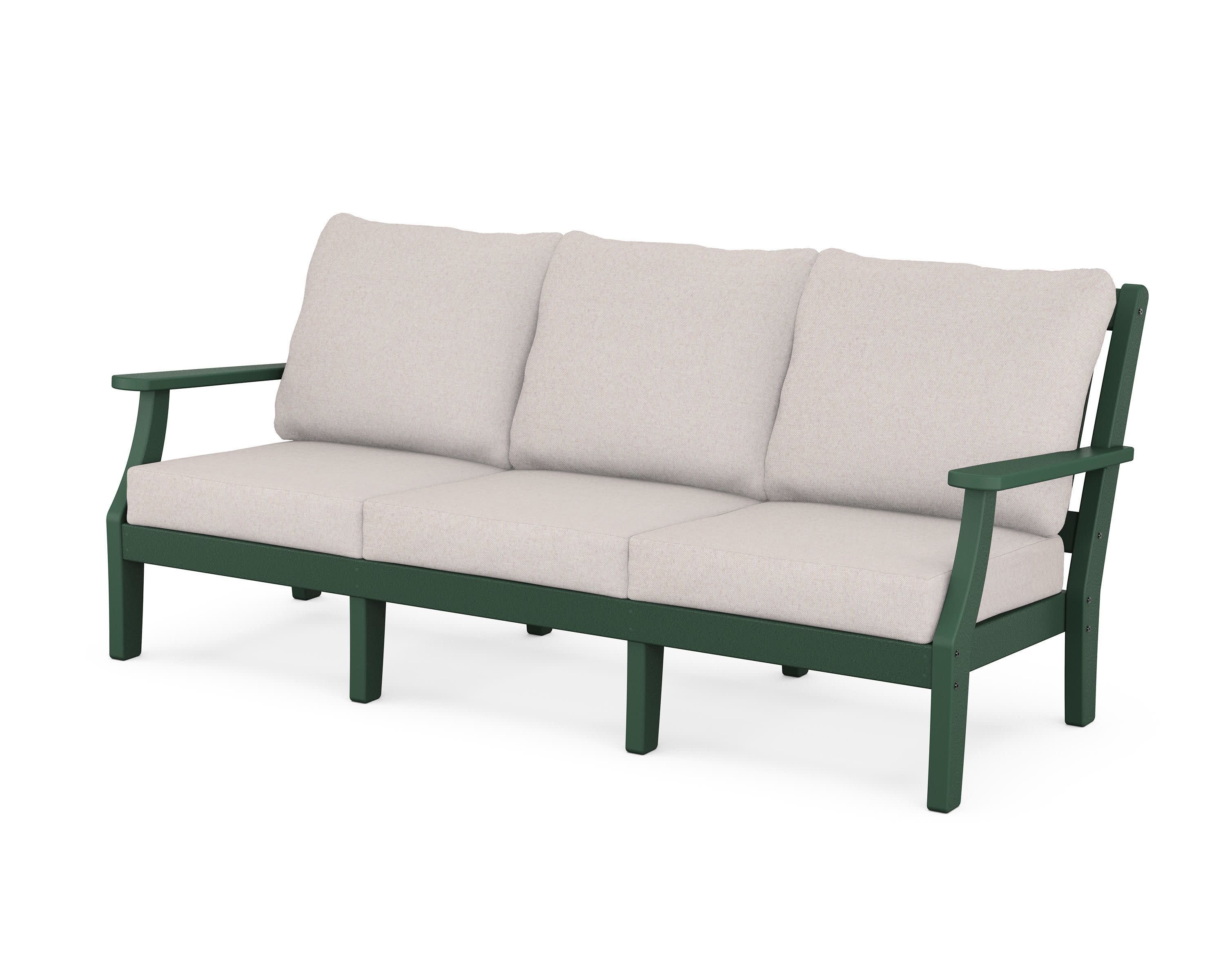 Chinoiserie Deep Seating Sofa in Green / Dune Burlap