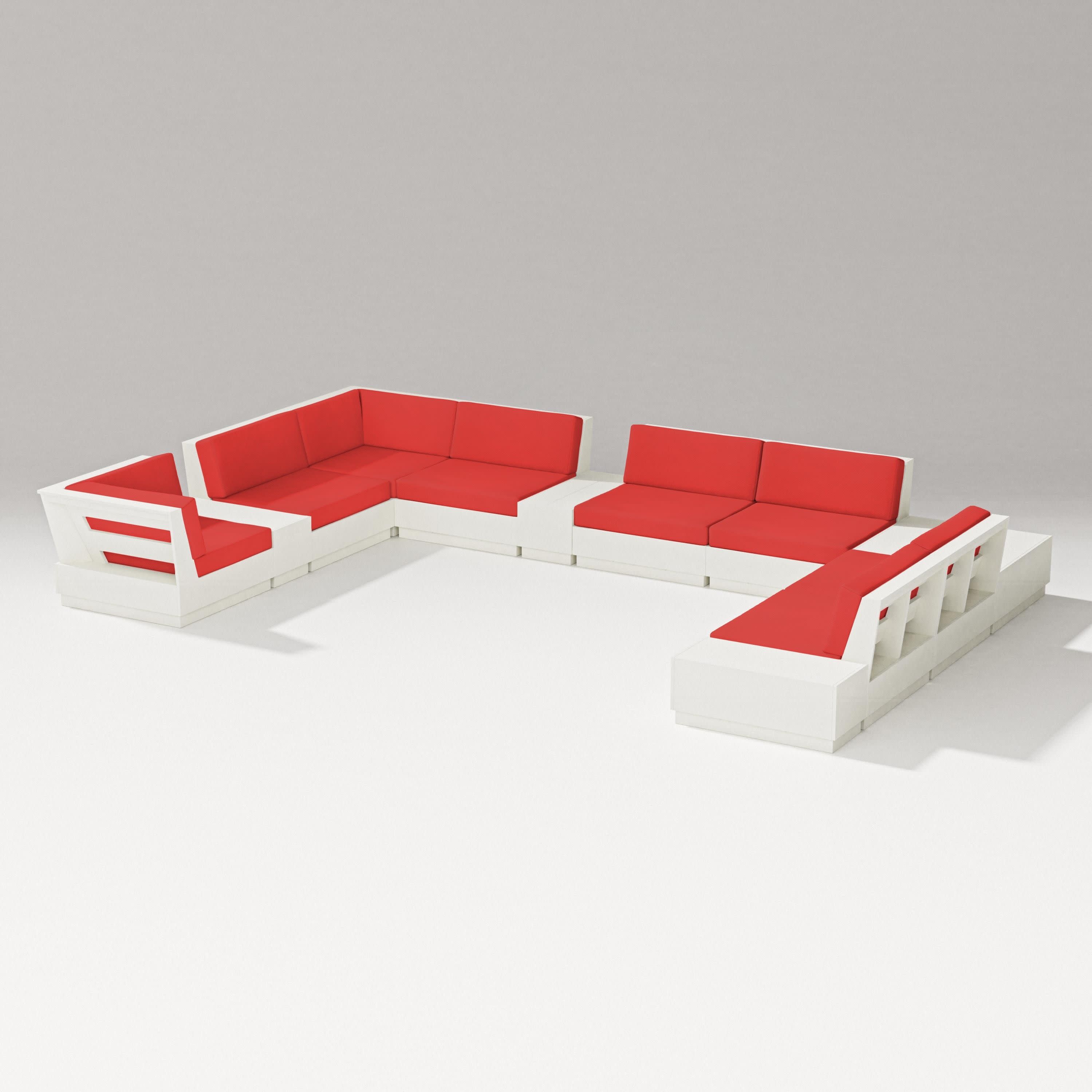 Elevate 12-Piece Conversation Sectional Set in Vintage White / Crimson Linen
