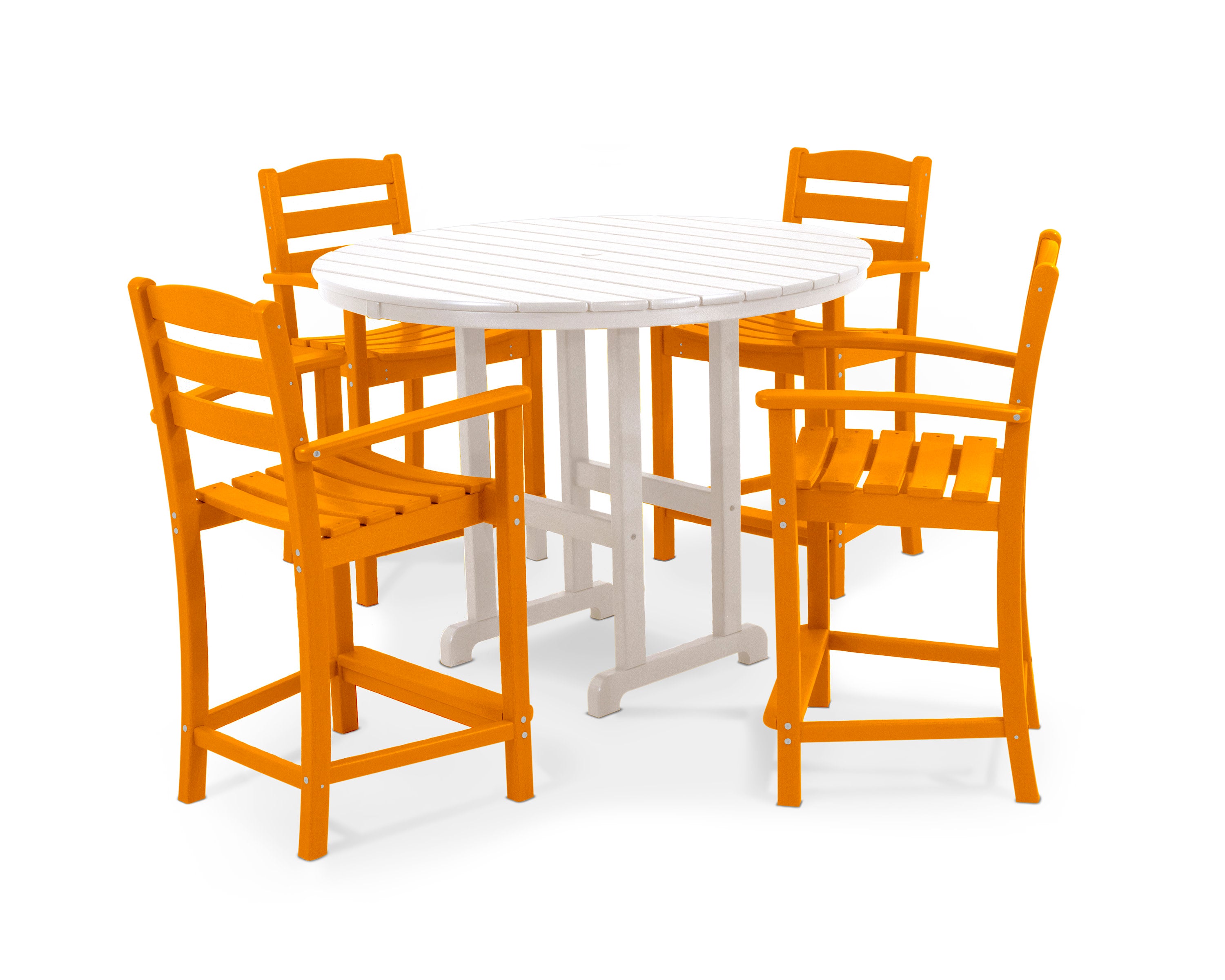 La Casa Caf 5-Piece Round Farmhouse Counter Set in Tangerine / White