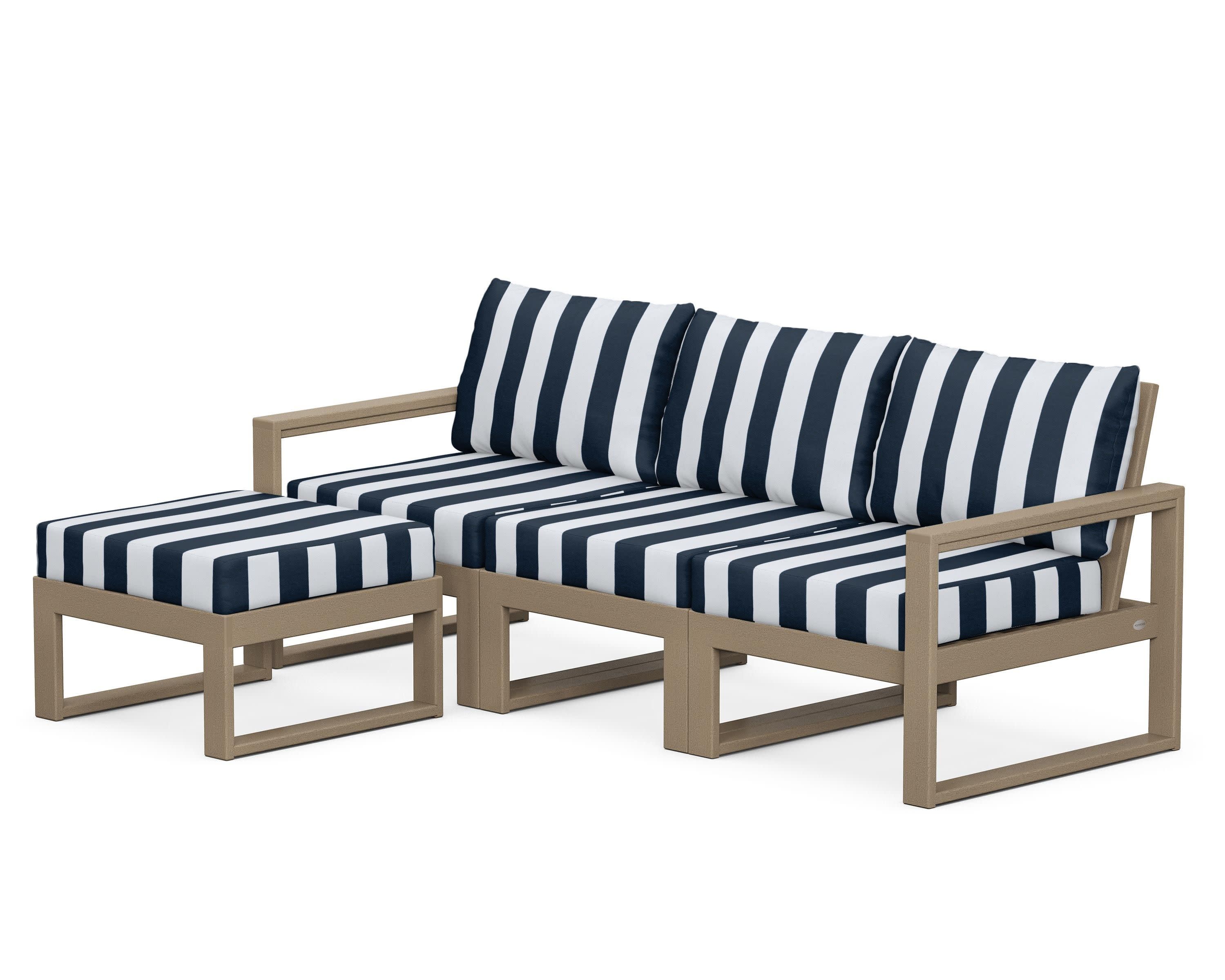 EDGE 4-Piece Modular Deep Seating Set with Ottoman in Vintage Sahara / Cabana Stripe Marine Indigo