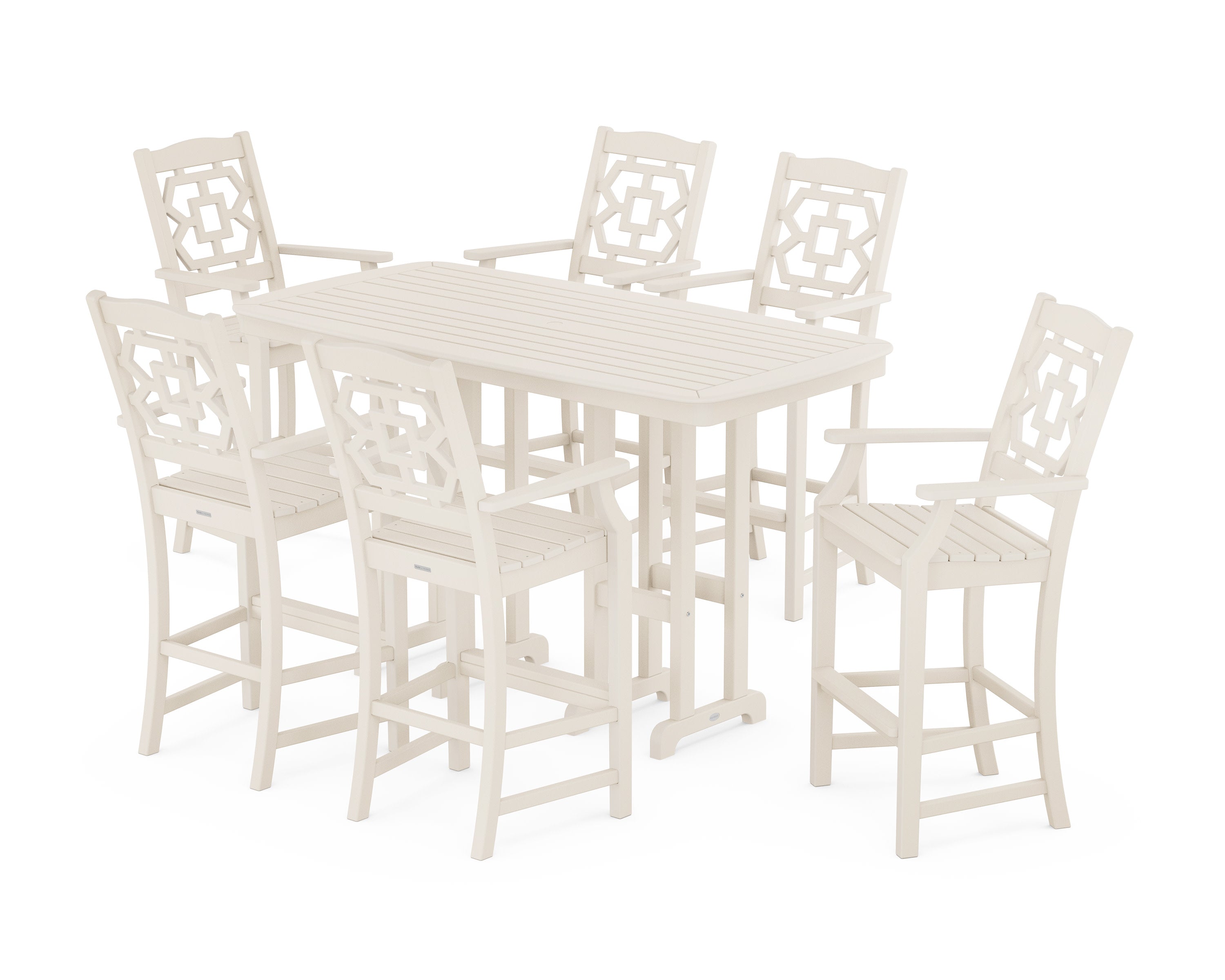 Chinoiserie Arm Chair 7-Piece Bar Set in Sand