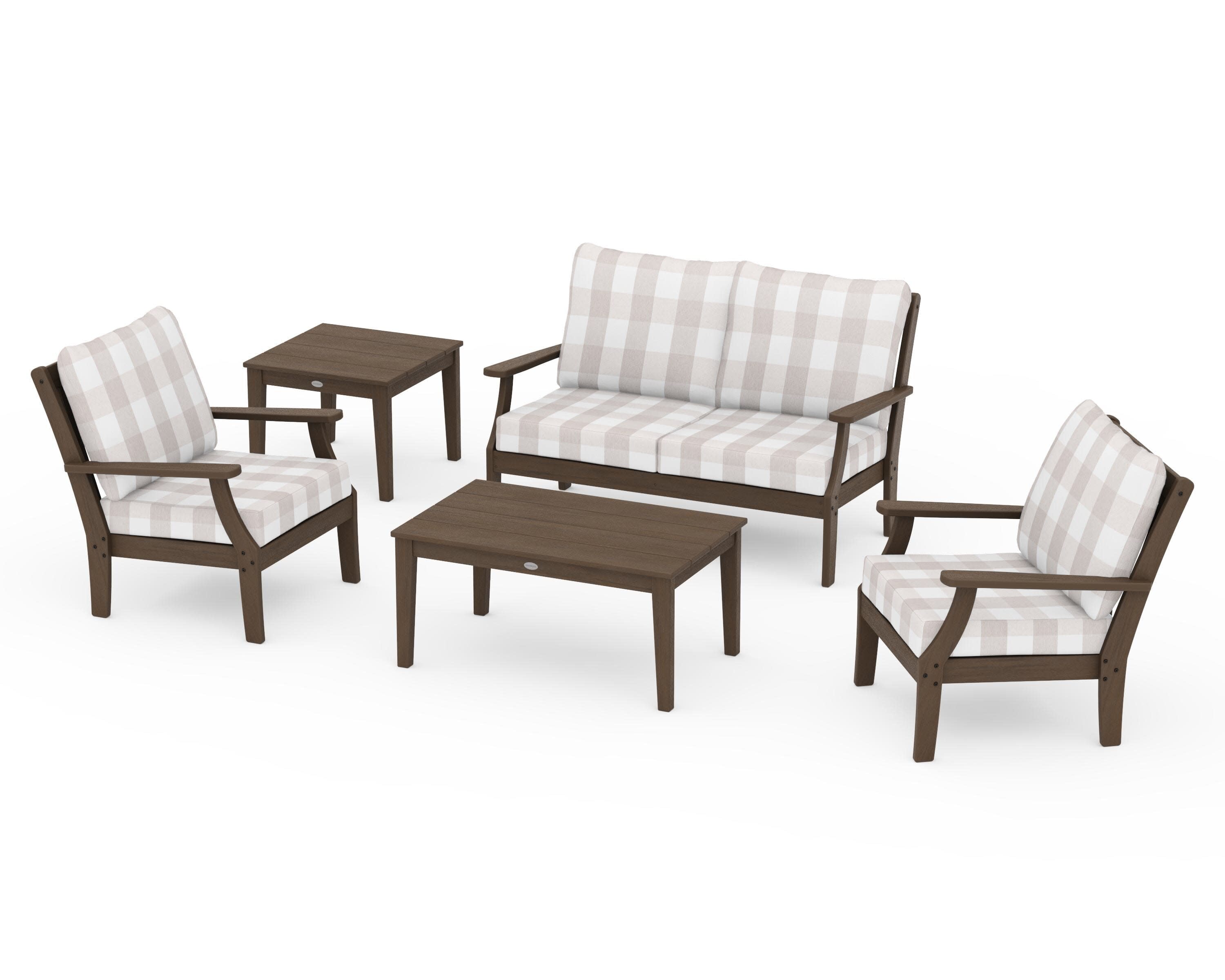 Braxton 5-Piece Deep Seating Set in Kona / Buffalo Plaid Dune Burlap