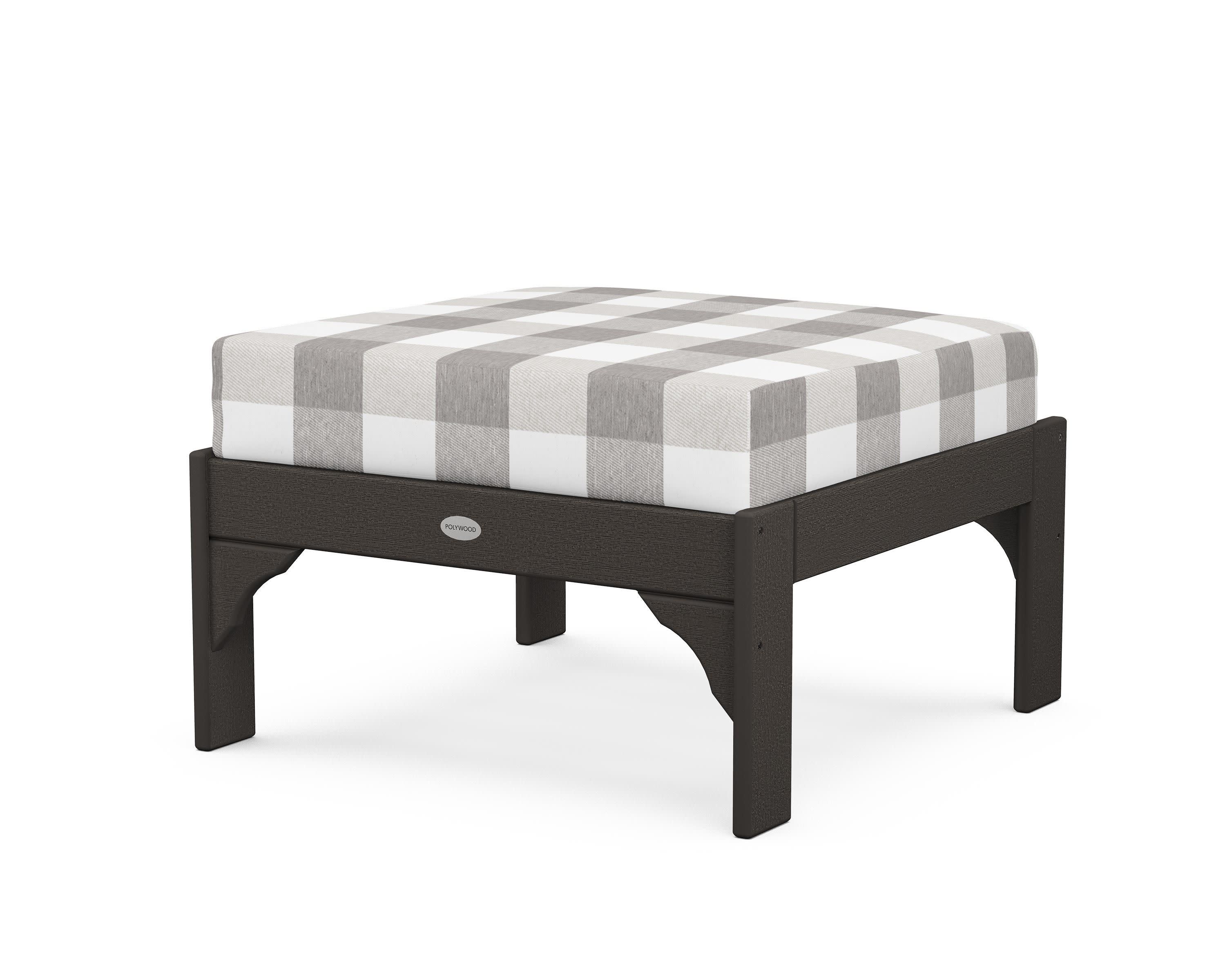 Vineyard Deep Seating Ottoman in Vintage Coffee / Buffalo Plaid Grey Mist