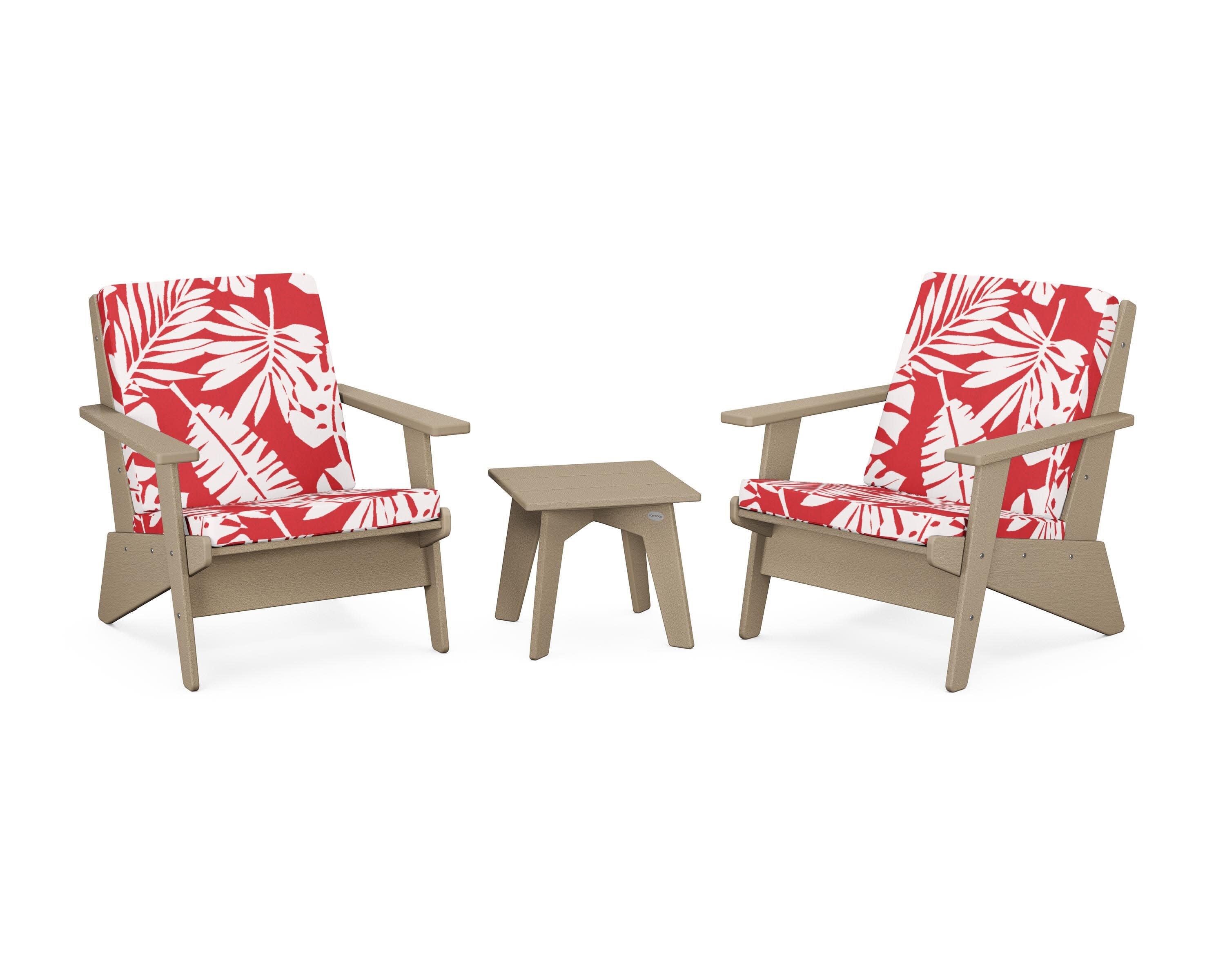 Riviera Modern Lounge 3-Piece Set in Vintage Sahara / Leaf Crimson