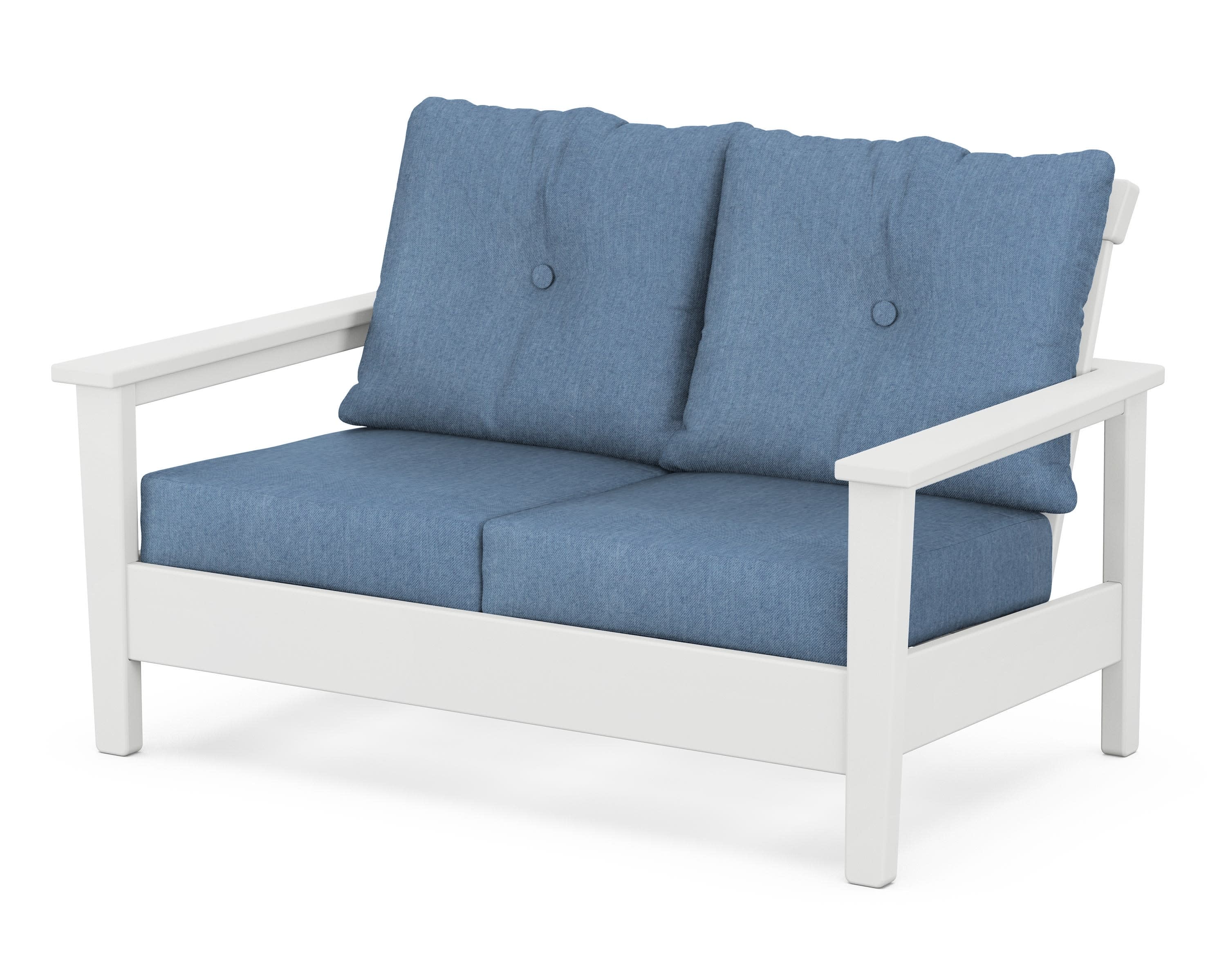 Prescott Deep Seating Loveseat in White / Sky Blue
