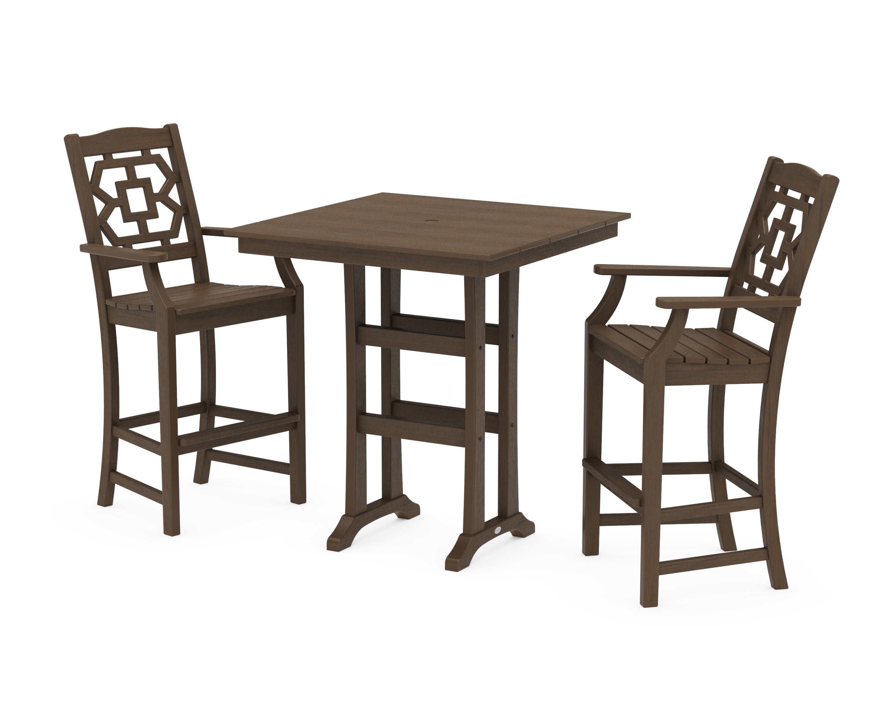 Chinoiserie 3-Piece Farmhouse Bar Set with Trestle Legs in Kona