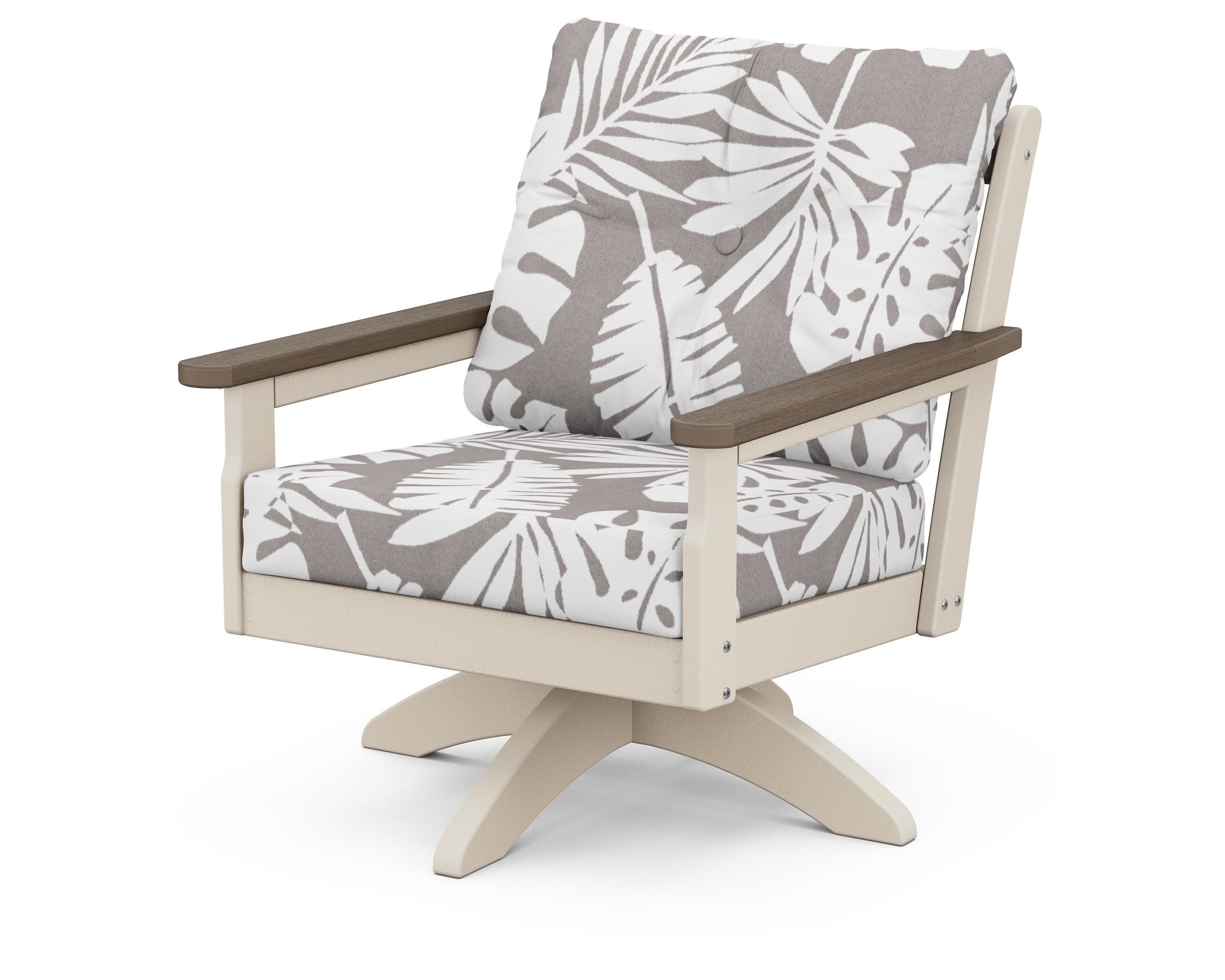 Vineyard Deep Seating Swivel Chair in Sand / Kona / Leaf Grey Mist