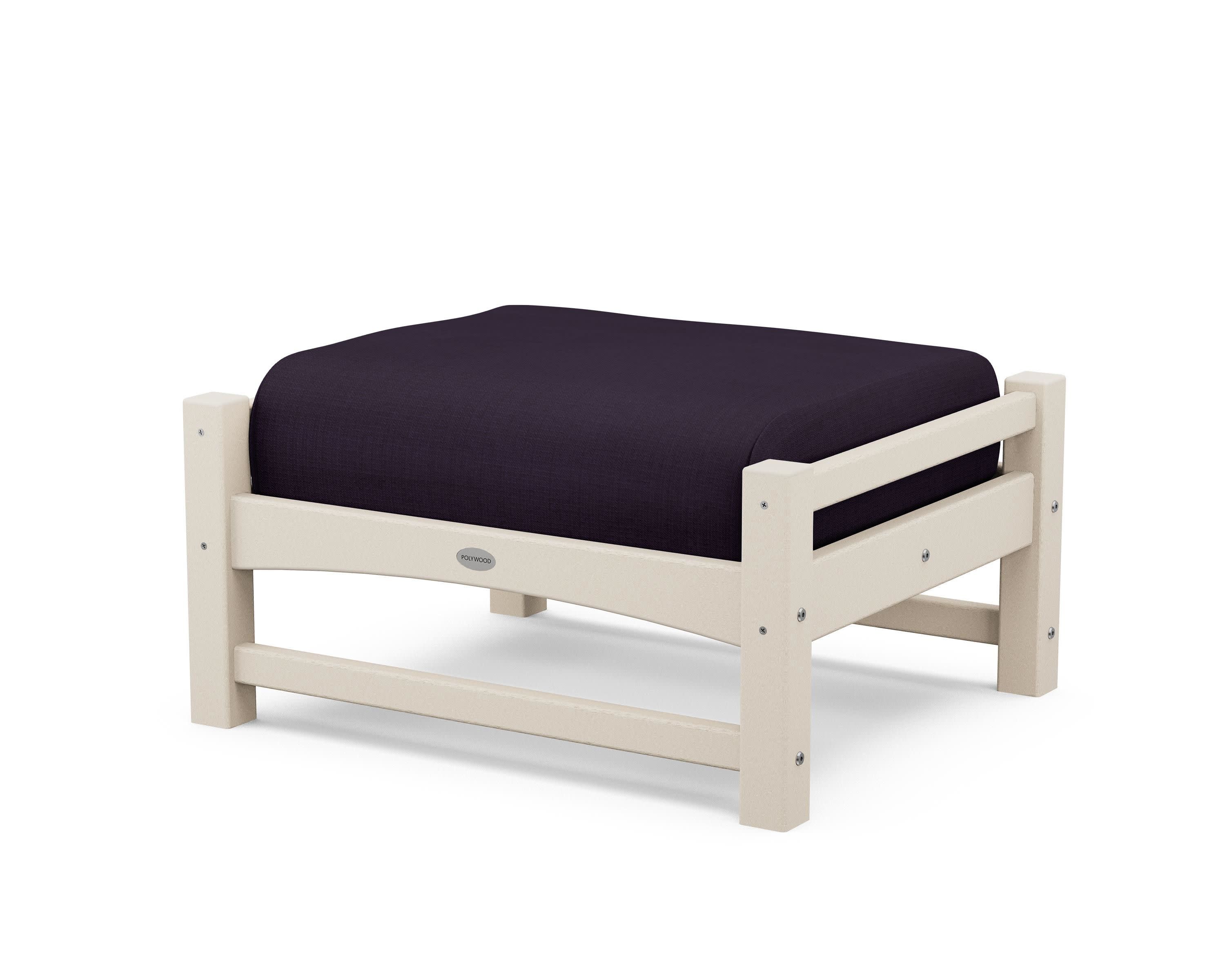 Club Ottoman in Sand / Navy Linen