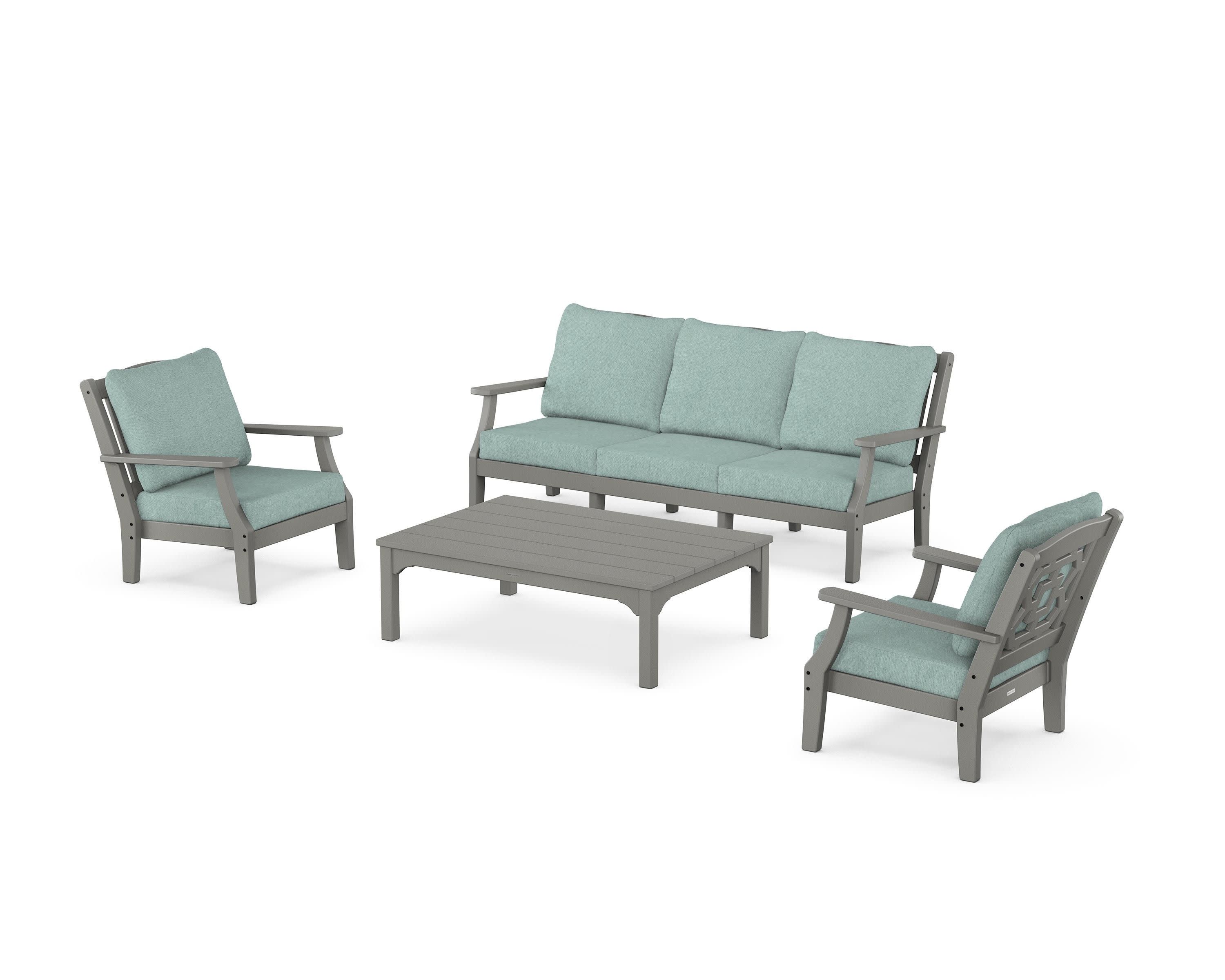 Chinoiserie 4-Piece Deep Seating Set with Sofa in Slate Grey / Glacier Spa