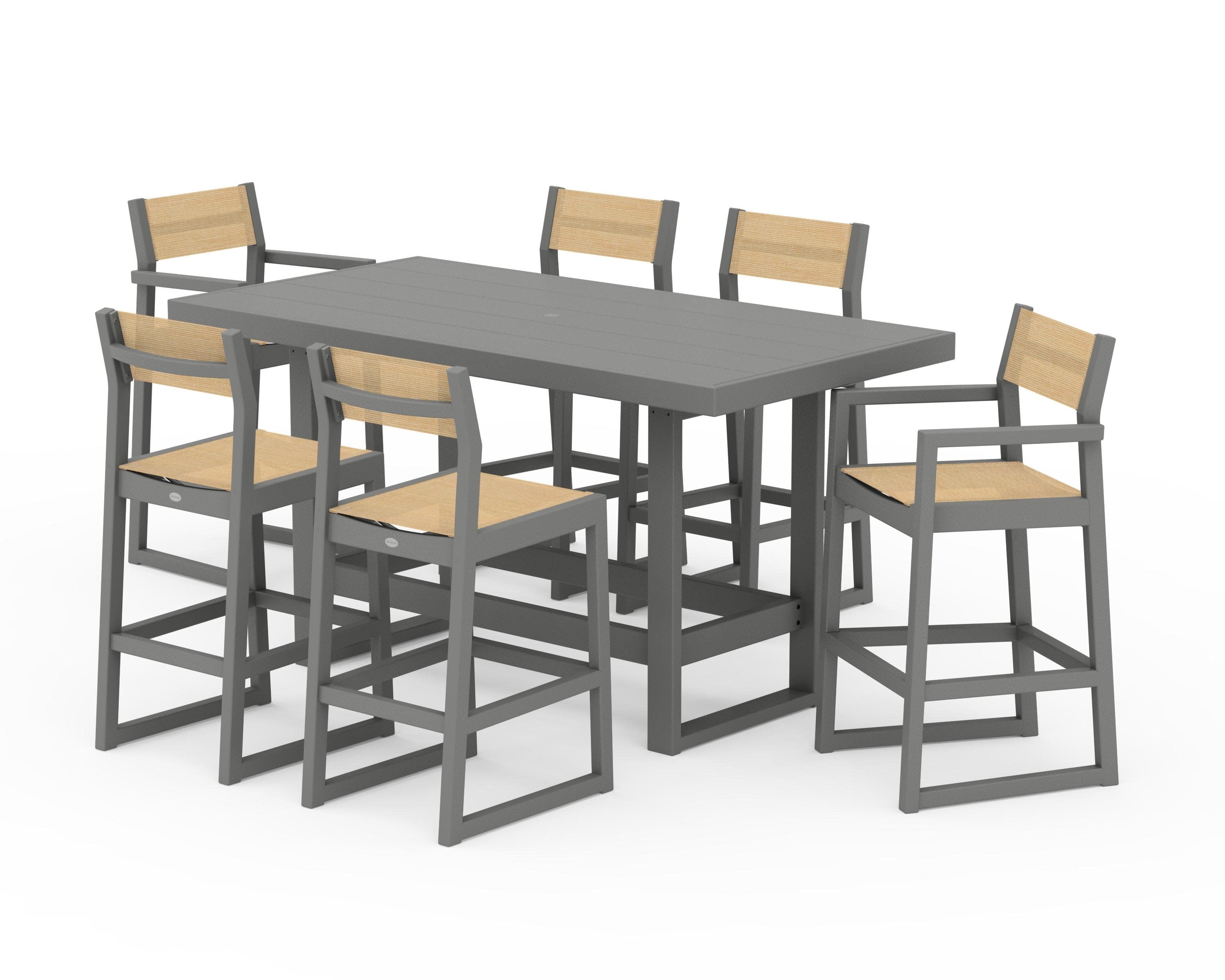 EDGE Sling 7-Piece Bar Table Set in Slate Grey / Dupioni Apricot Sling