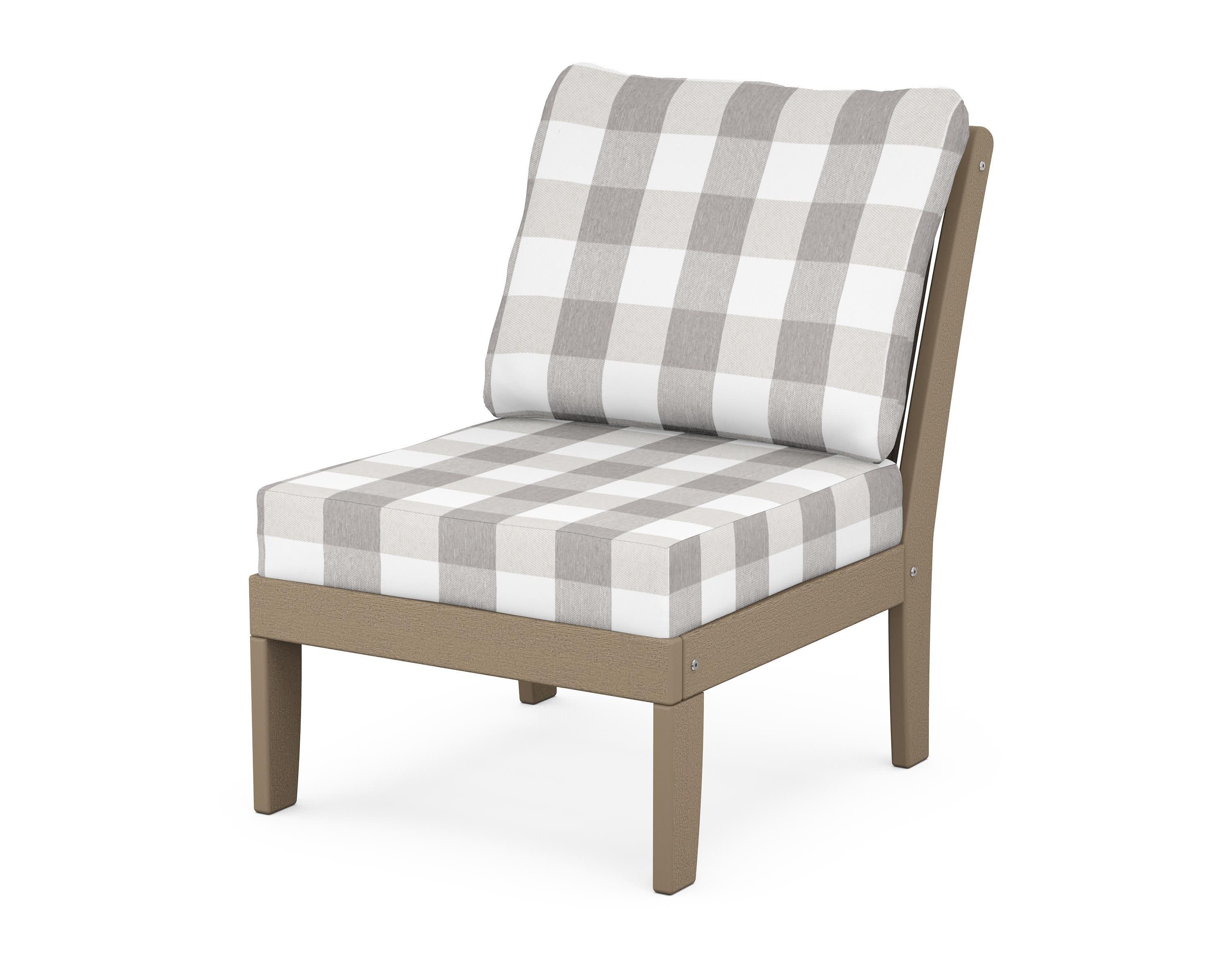 Braxton Modular Armless Chair in Vintage Sahara / Buffalo Plaid Grey Mist