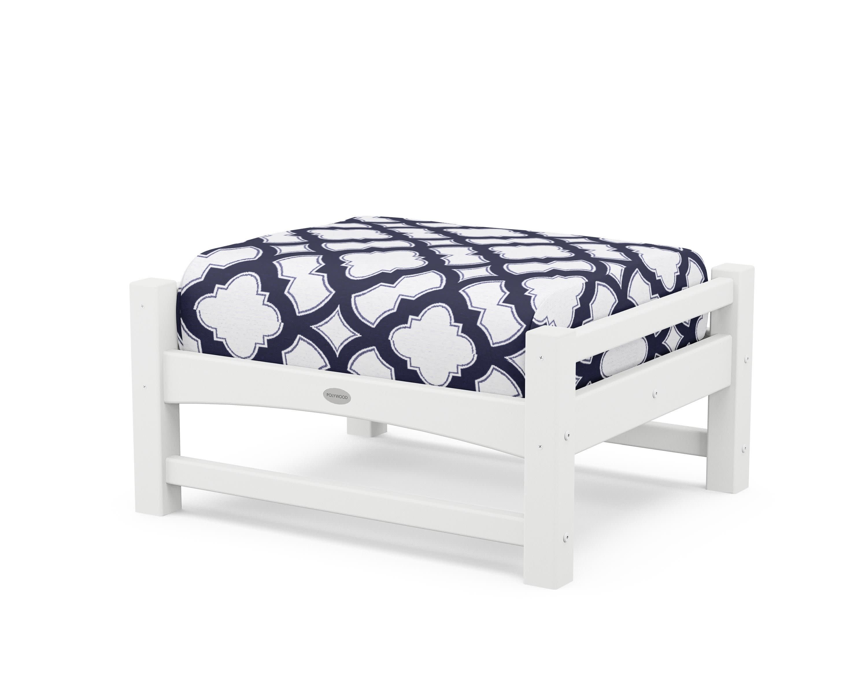 Club Ottoman in White / Trellis Navy