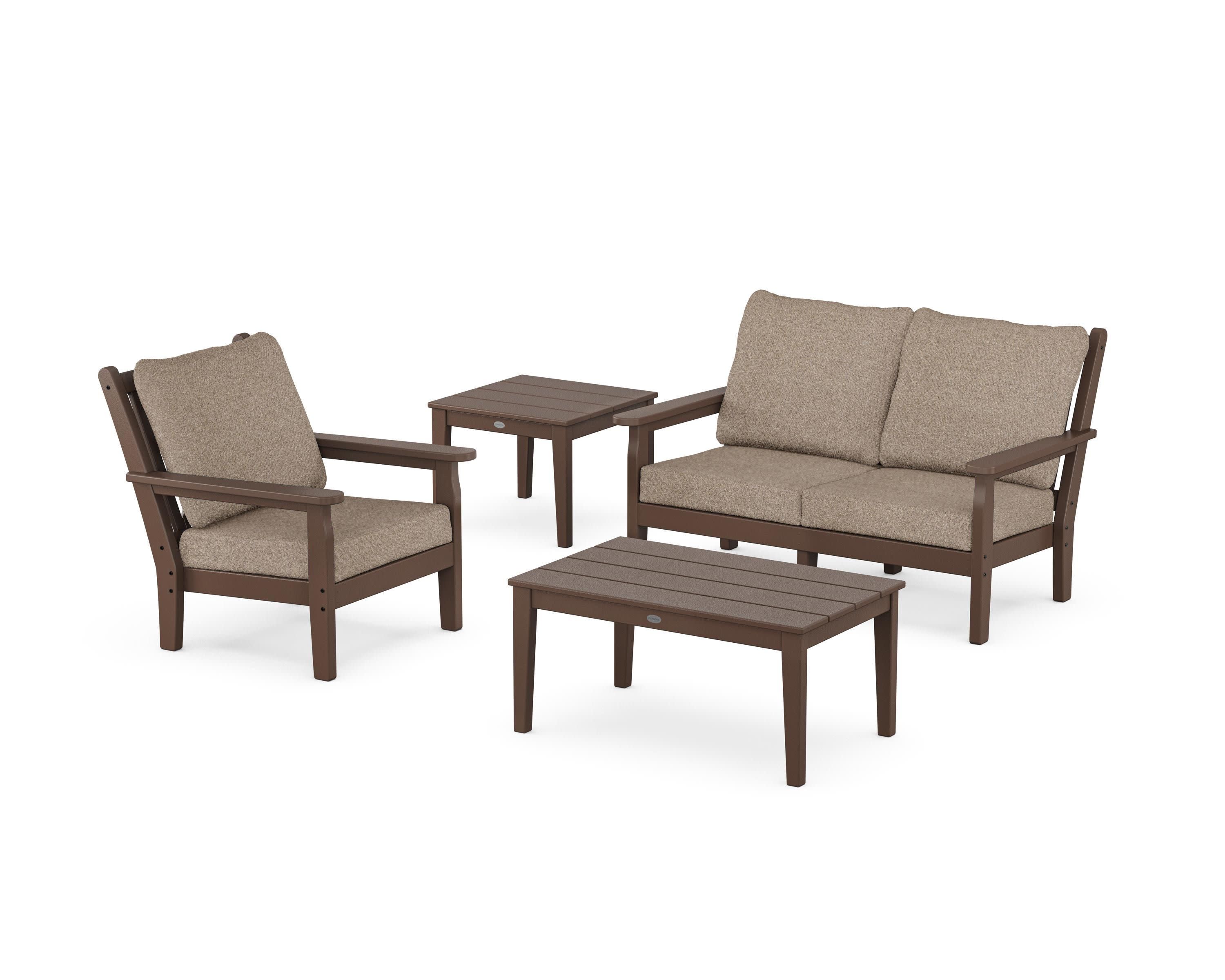 Chippendale 4-Piece Deep Seating Set in Mahogany / Spiced Burlap