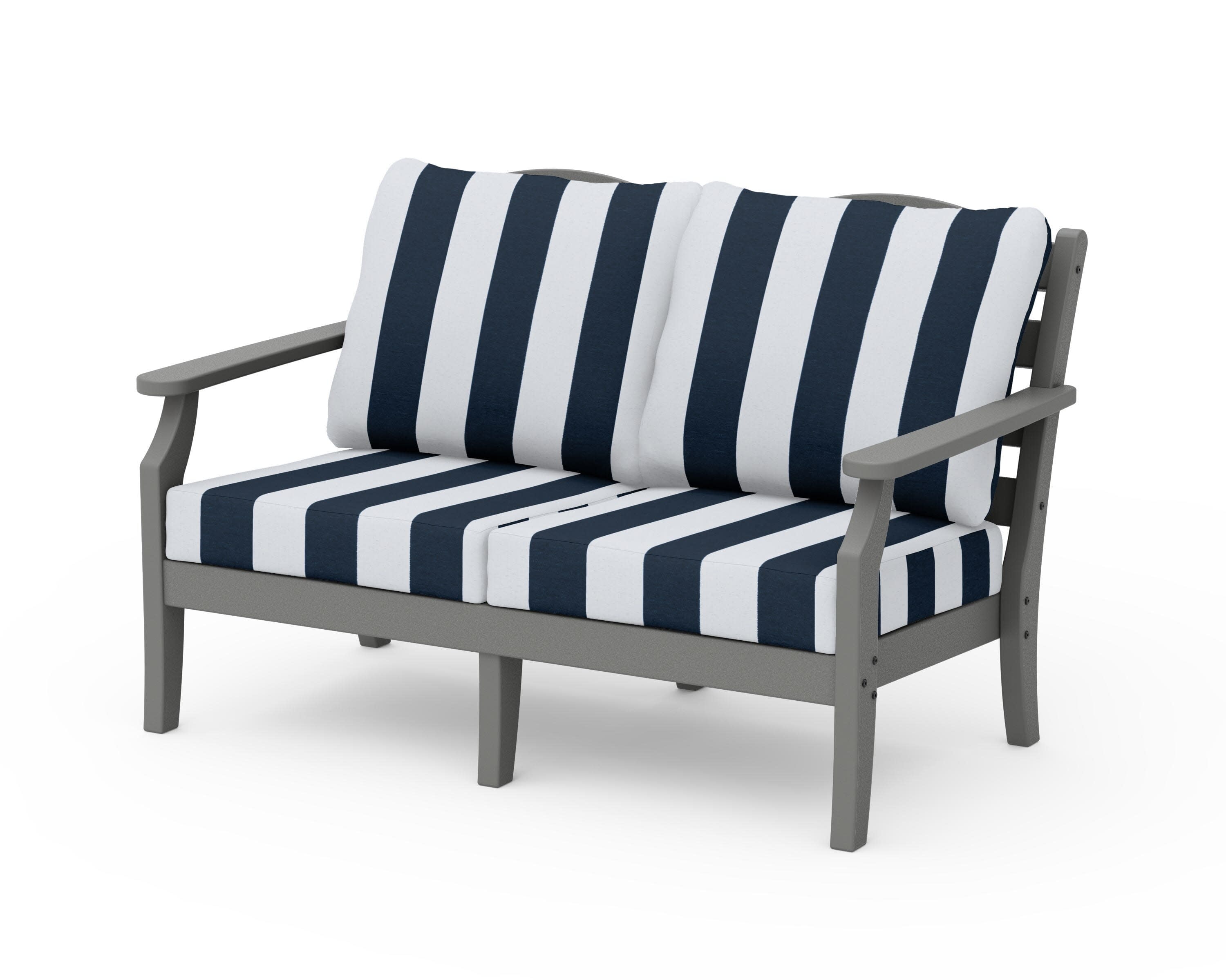 Savannah Deep Seating Loveseat in Slate Grey / Cabana Stripe Marine Indigo