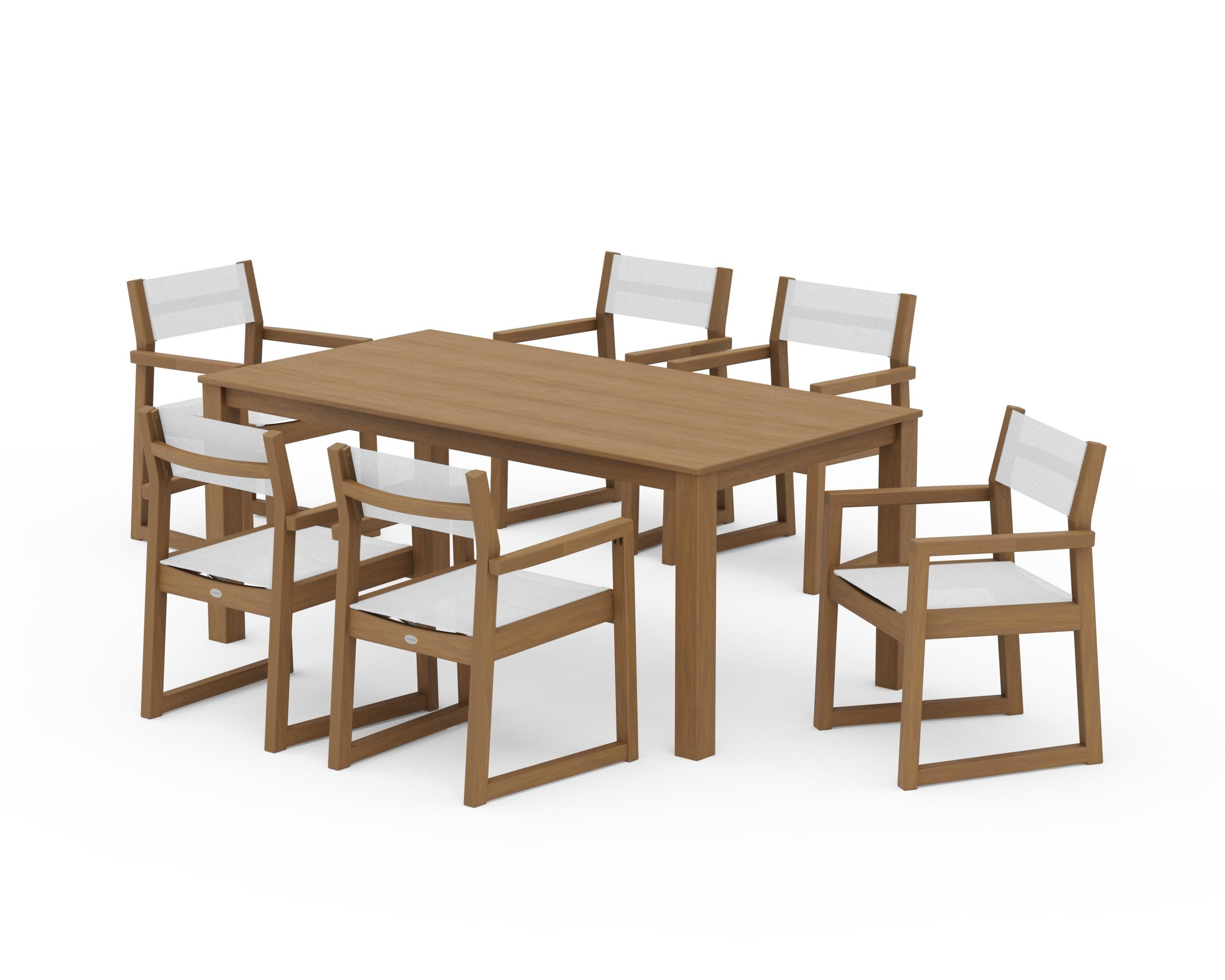 EDGE Sling Arm Chair 7-Piece Parsons Dining Set in Natural / White Sling
