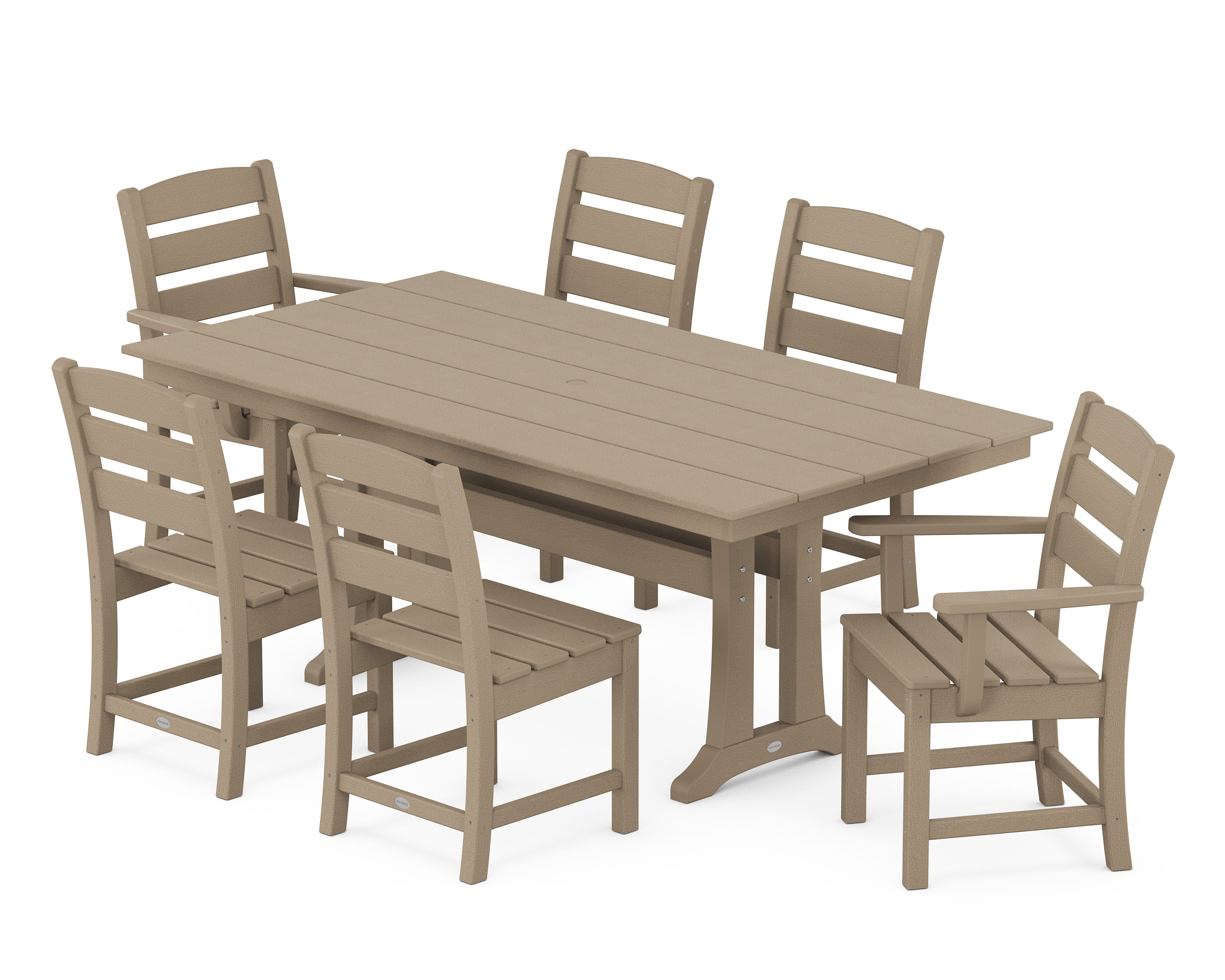 Lakeside 7-Piece Farmhouse Dining Set with Trestle Legs in Vintage Sahara