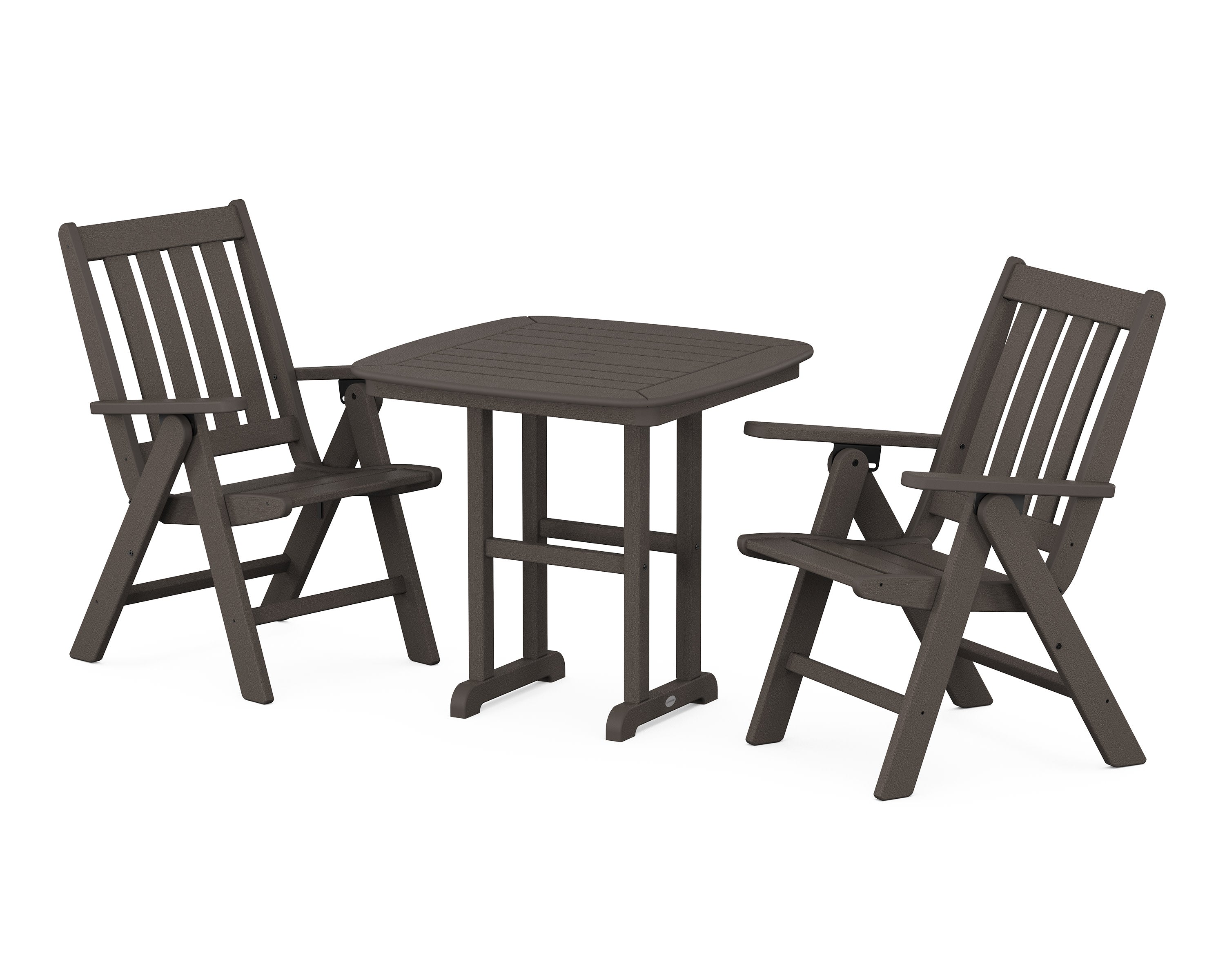 Vineyard Folding Chair 3-Piece Dining Set in Vintage Coffee
