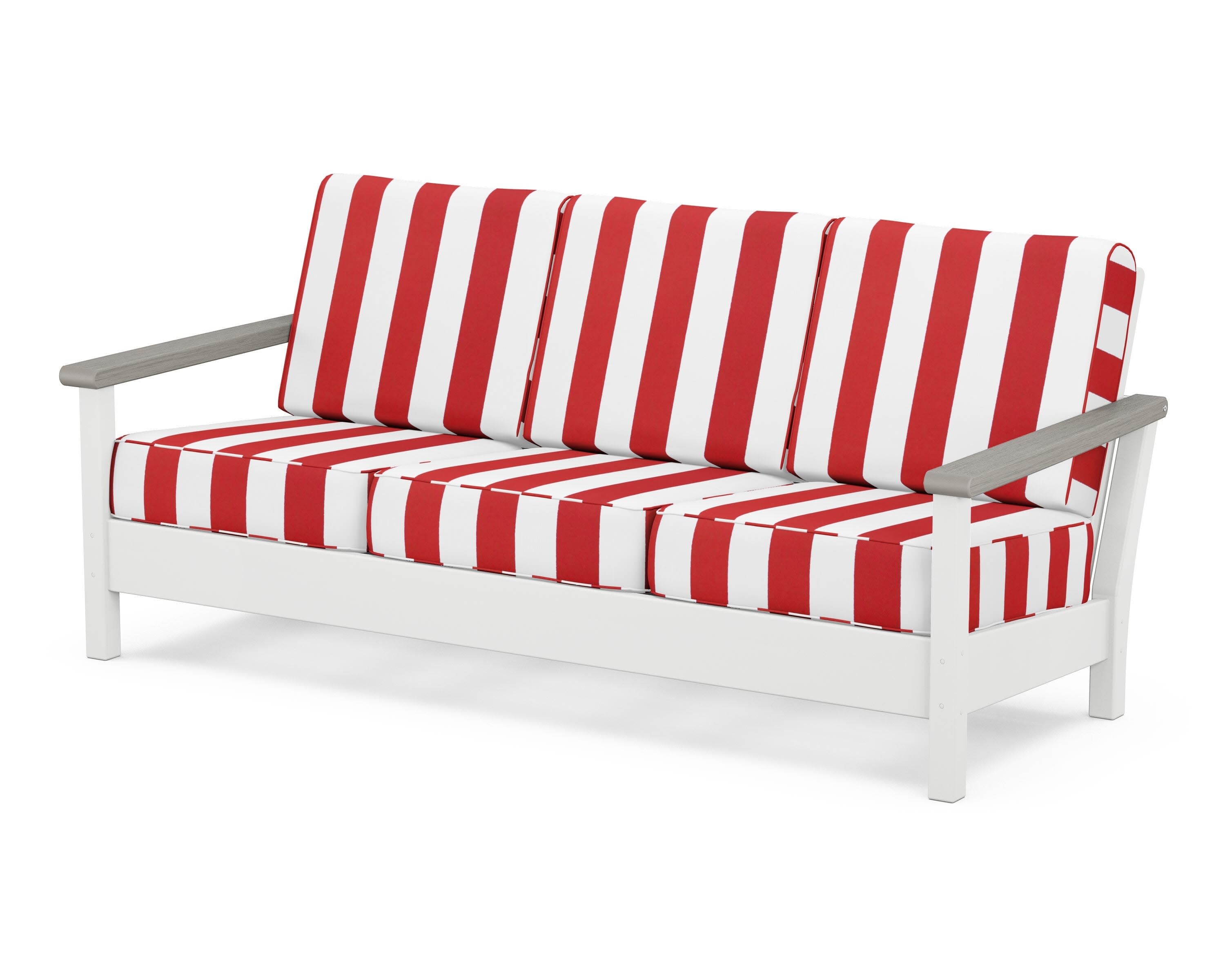 Harbour Deep Seating Sofa in White / Driftwood / Cabana Stripe Crimson