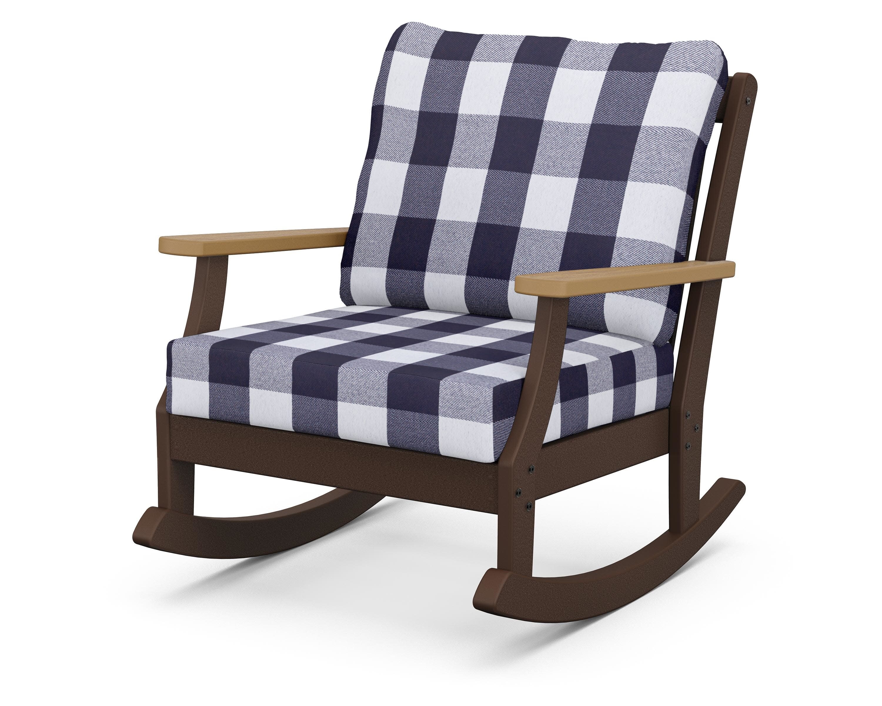 Braxton Deep Seating Rocking Chair in Mahogany / Natural / Buffalo Plaid Navy