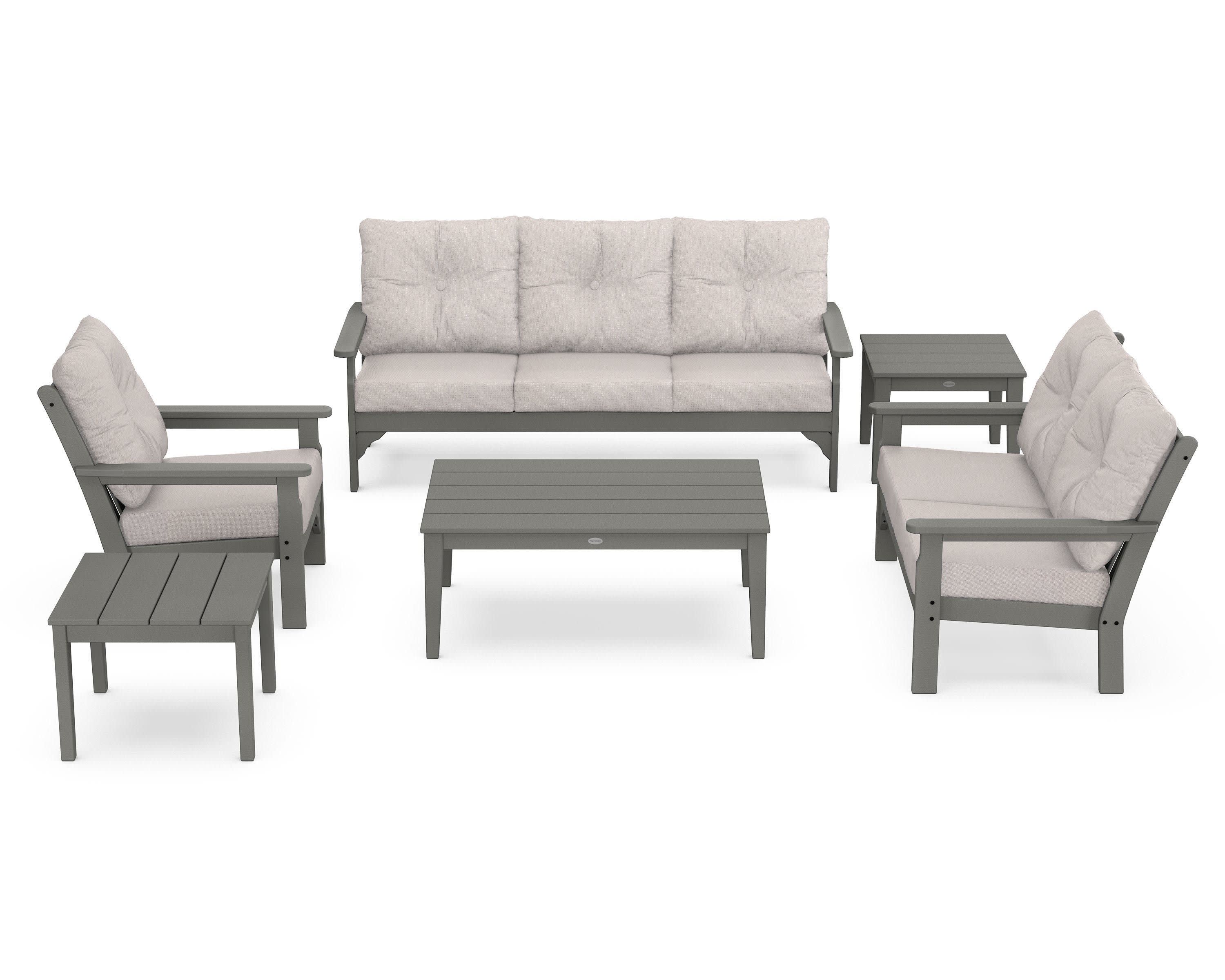 Vineyard 6-Piece Deep Seating Set in Slate Grey / Dune Burlap