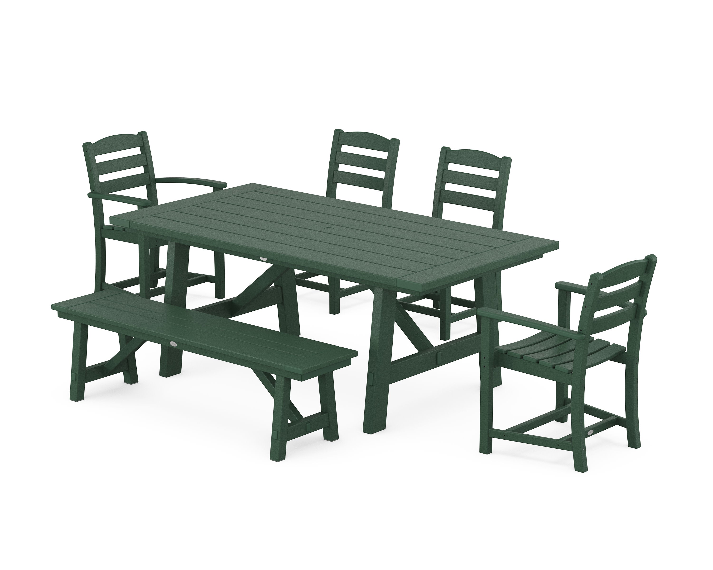 La Casa Caf 6-Piece Rustic Farmhouse Dining Set with Bench in Green