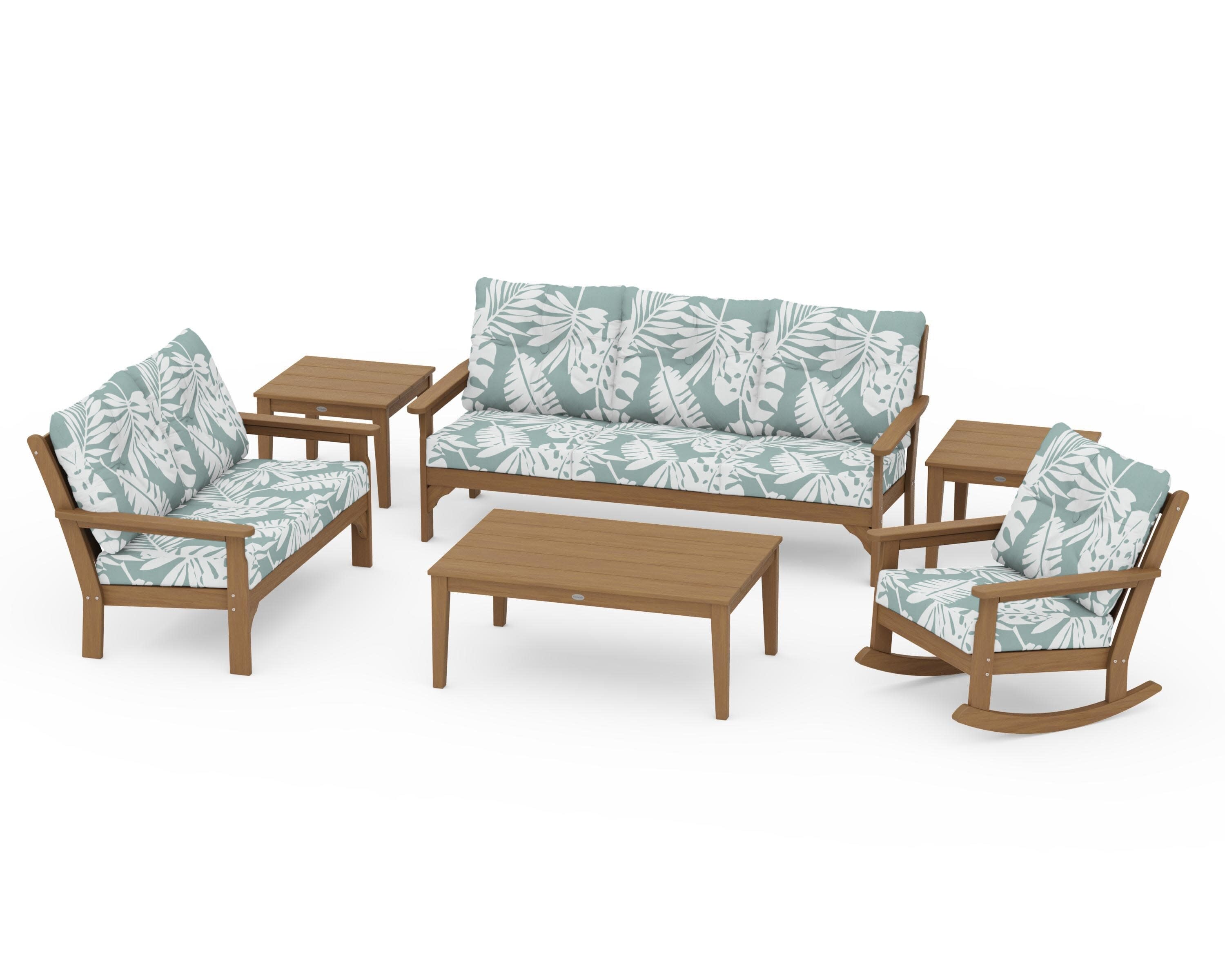 Vineyard 6-Piece Deep Seating Set in Natural / Leaf Glacier Spa