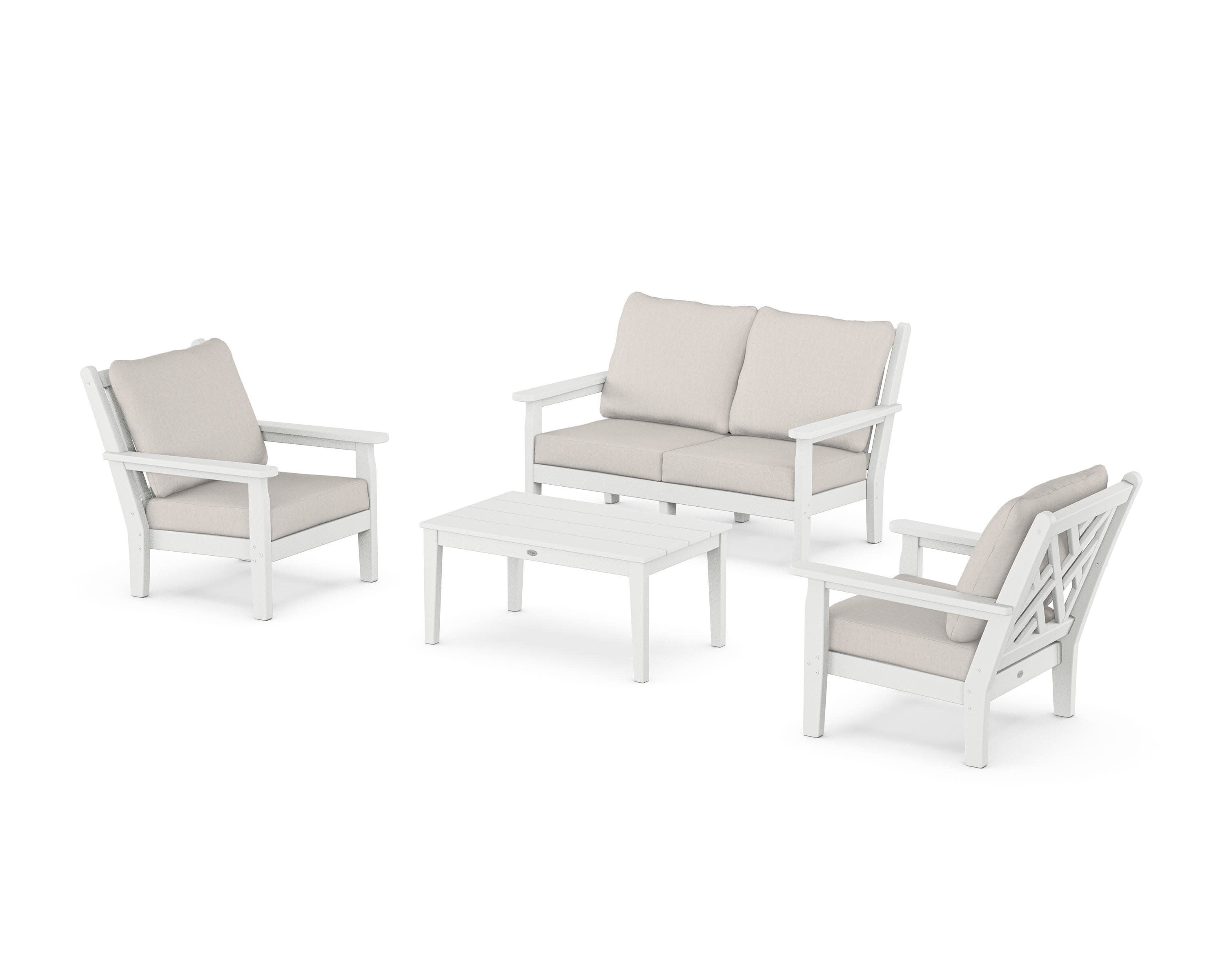 Chippendale 4-Piece Deep Seating Set with Loveseat in White / Cast Ash