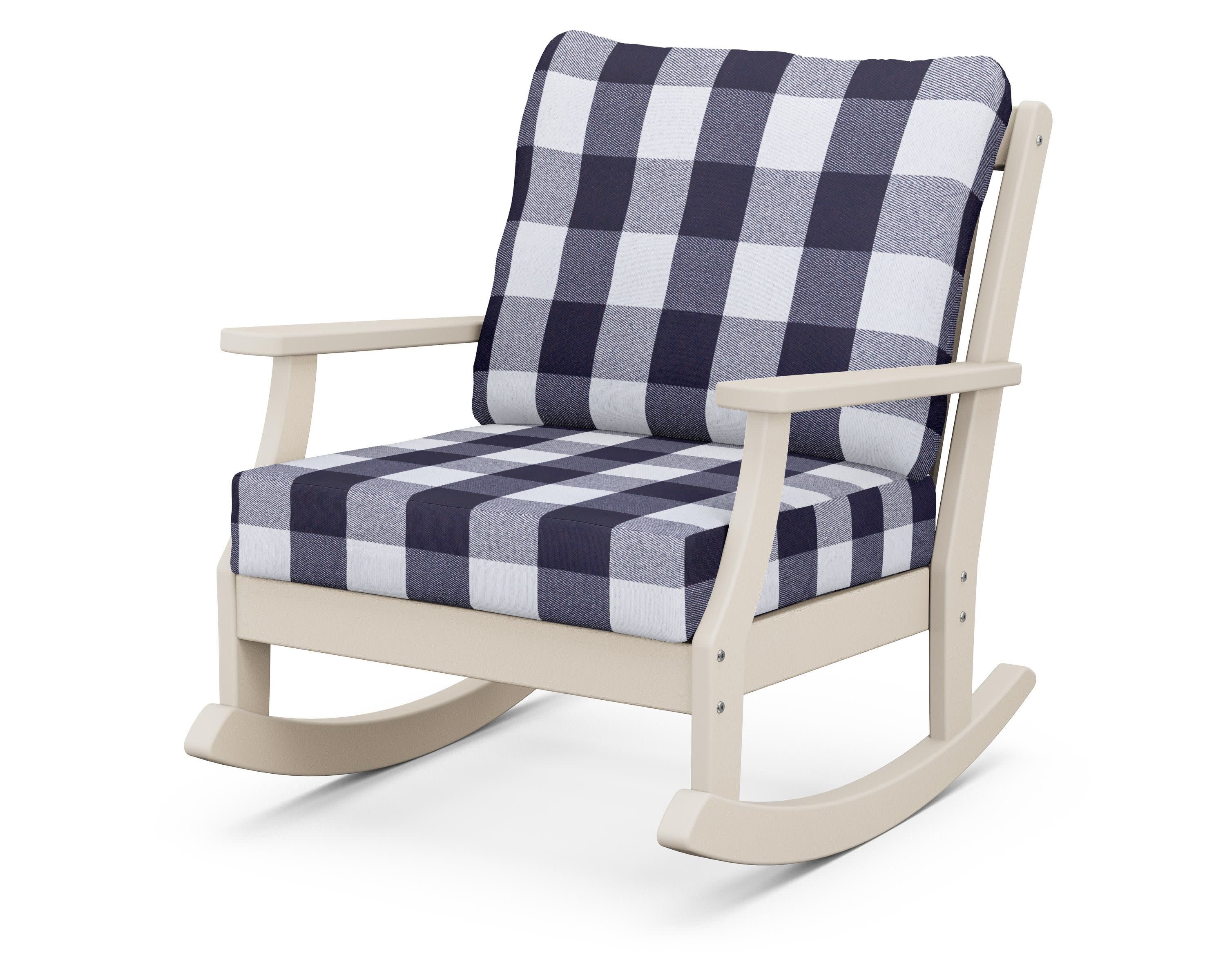 Braxton Deep Seating Rocking Chair in Sand / Buffalo Plaid Navy