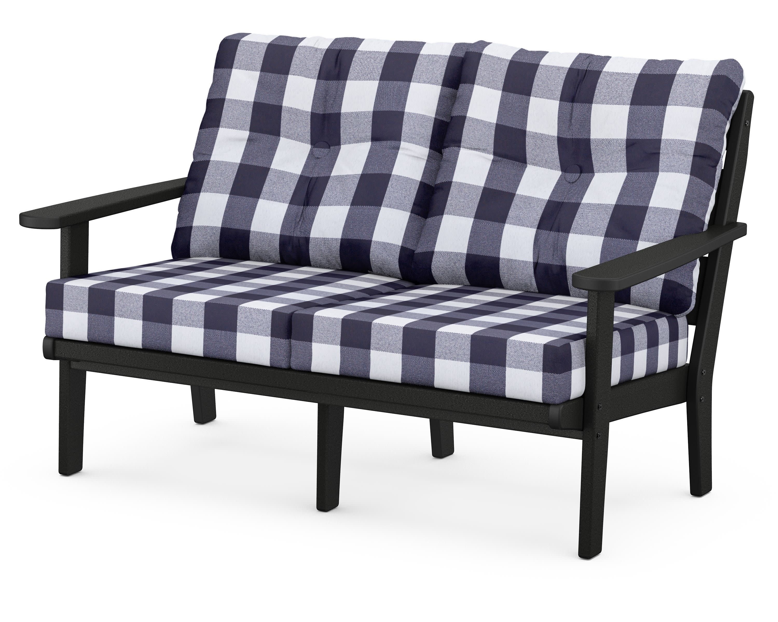 Lakeside Deep Seating Loveseat in Black / Buffalo Plaid Navy