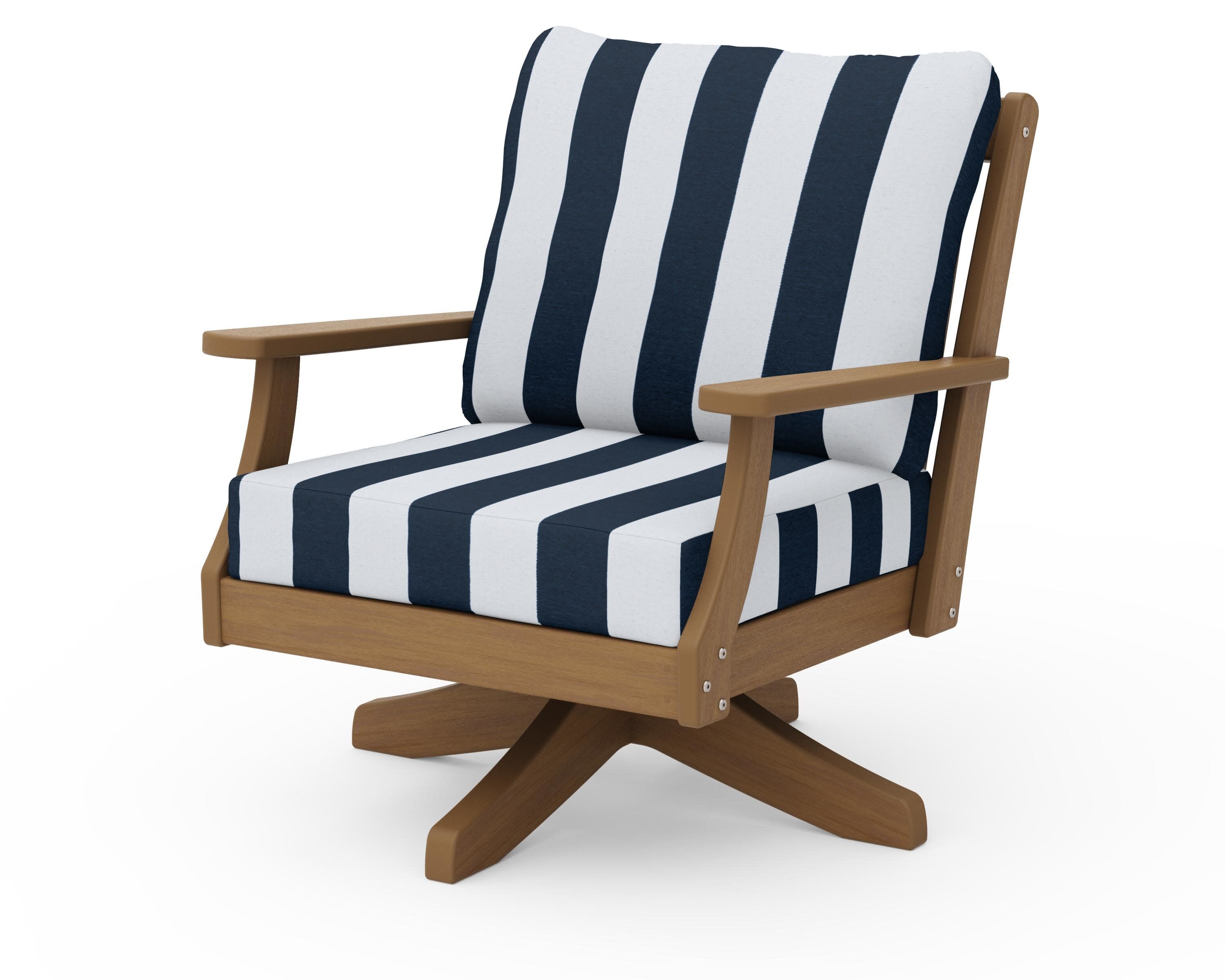 Braxton Deep Seating Swivel Chair in Natural / Cabana Stripe Marine Indigo