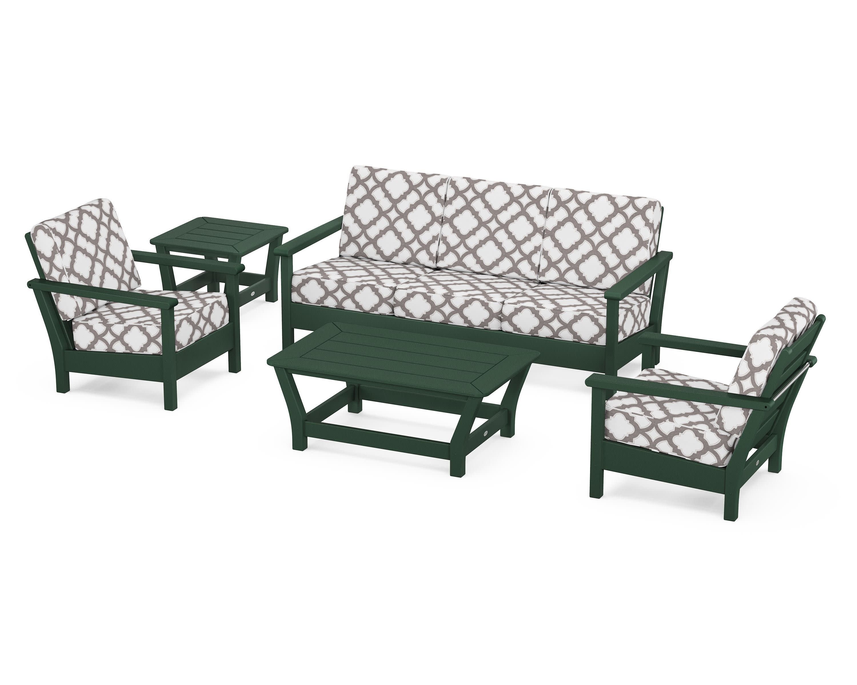 Harbour 5-Piece Deep Seating Set in Green / Trellis Grey Mist