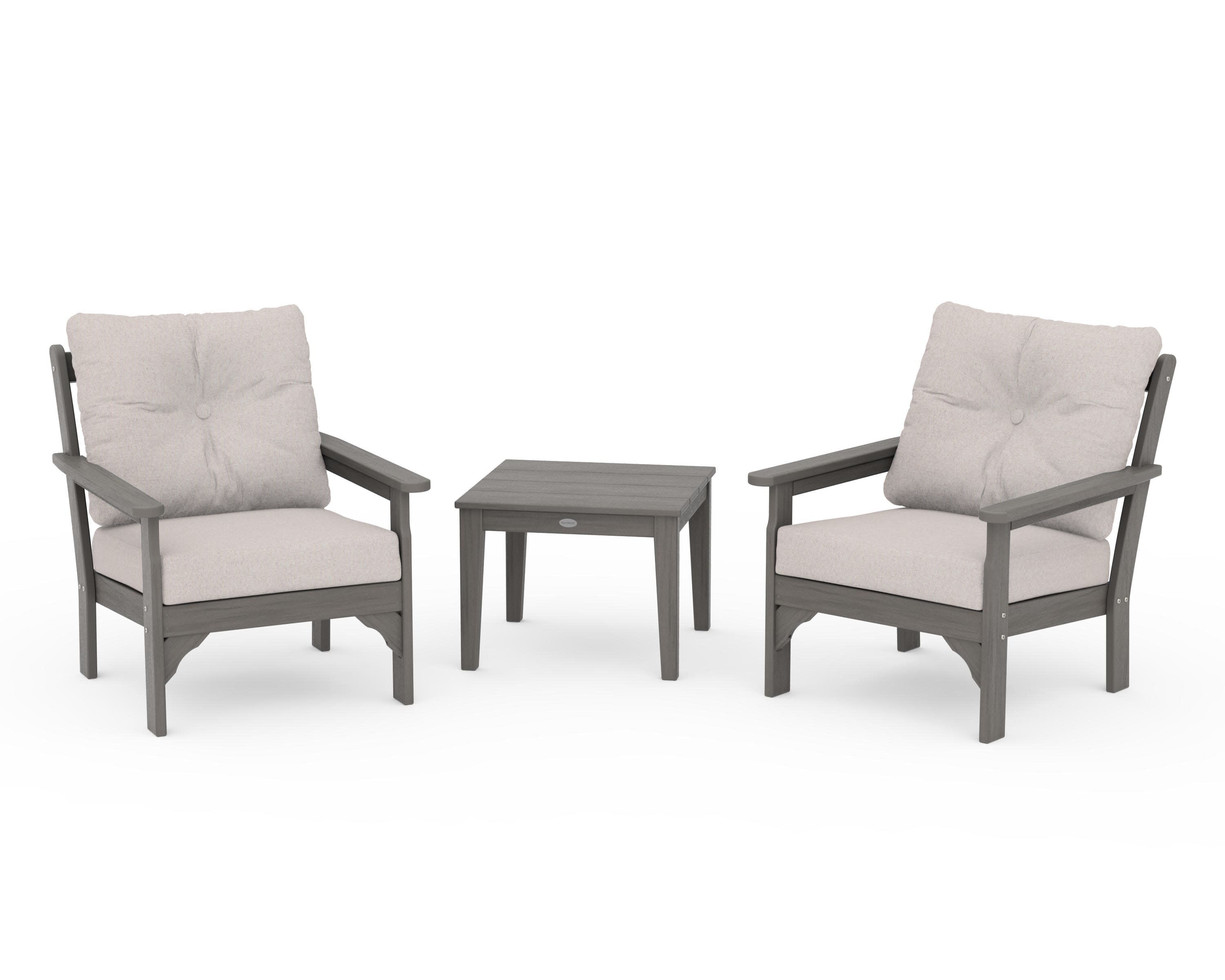 Vineyard 3-Piece Deep Seating Set in Driftwood / Dune Burlap