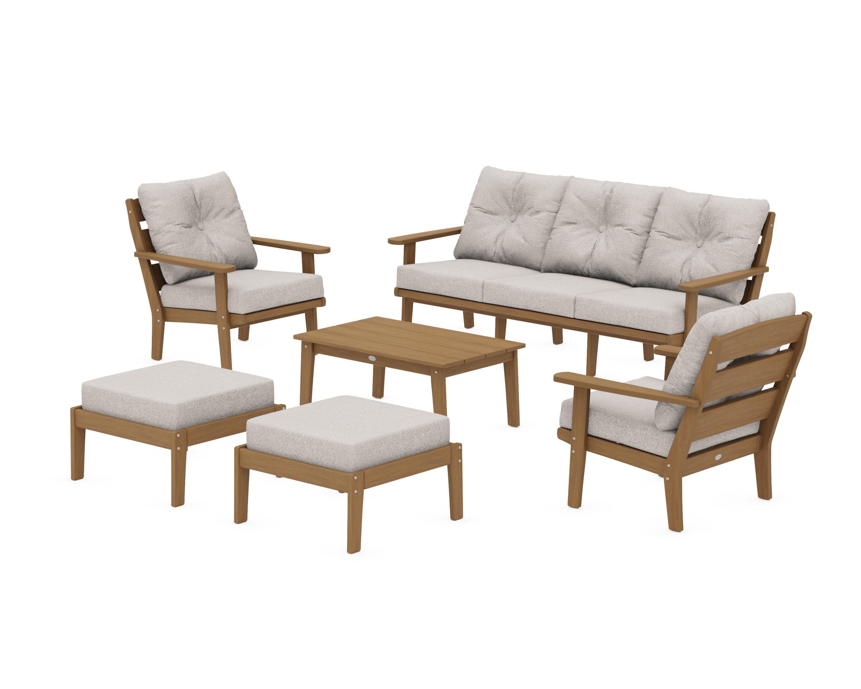 Lakeside 6-Piece Lounge Sofa Set in Natural / Weathered Tweed