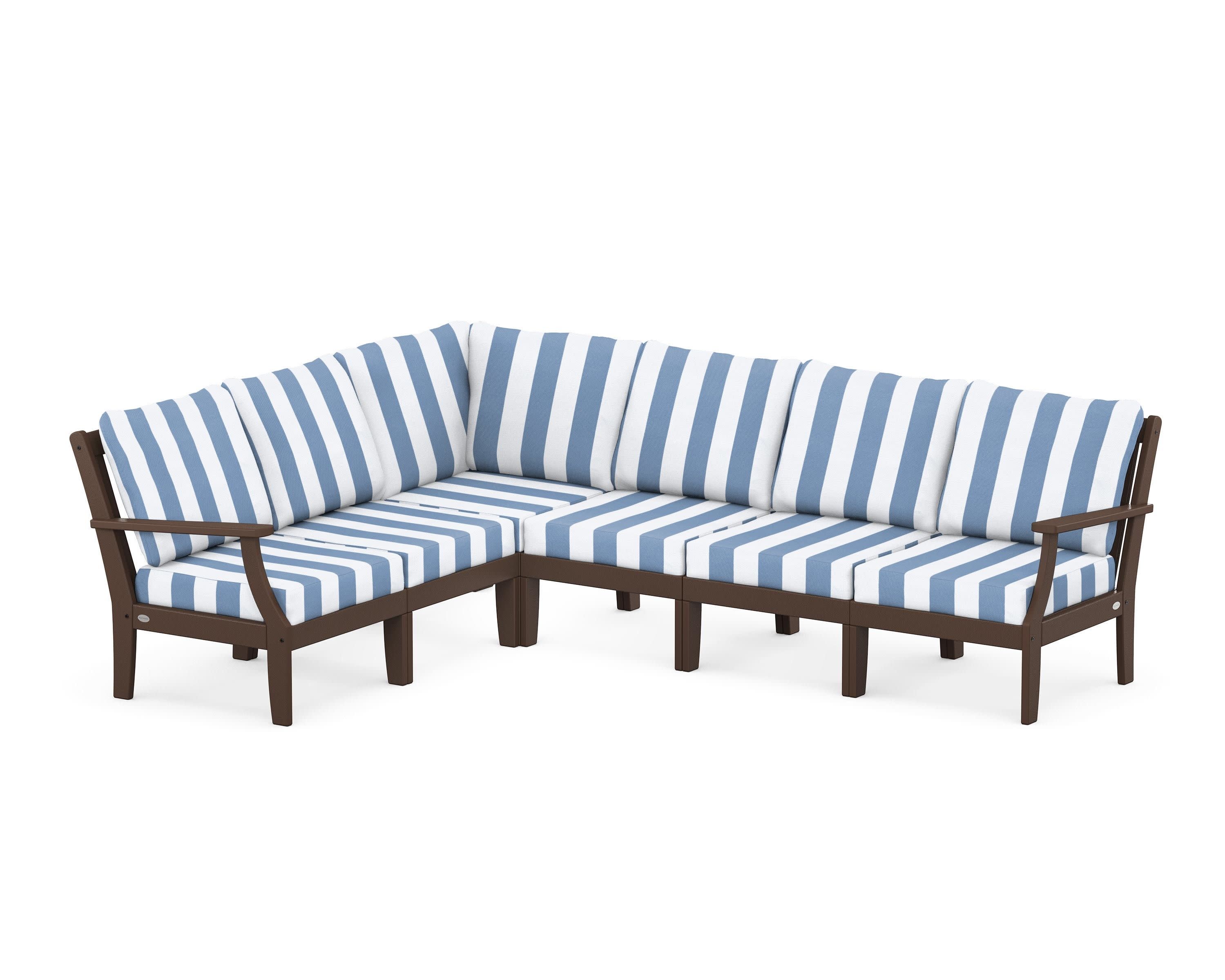 Braxton Modular 6-Piece Deep Seating Set in Mahogany / Cabana Stripe Sky Blue