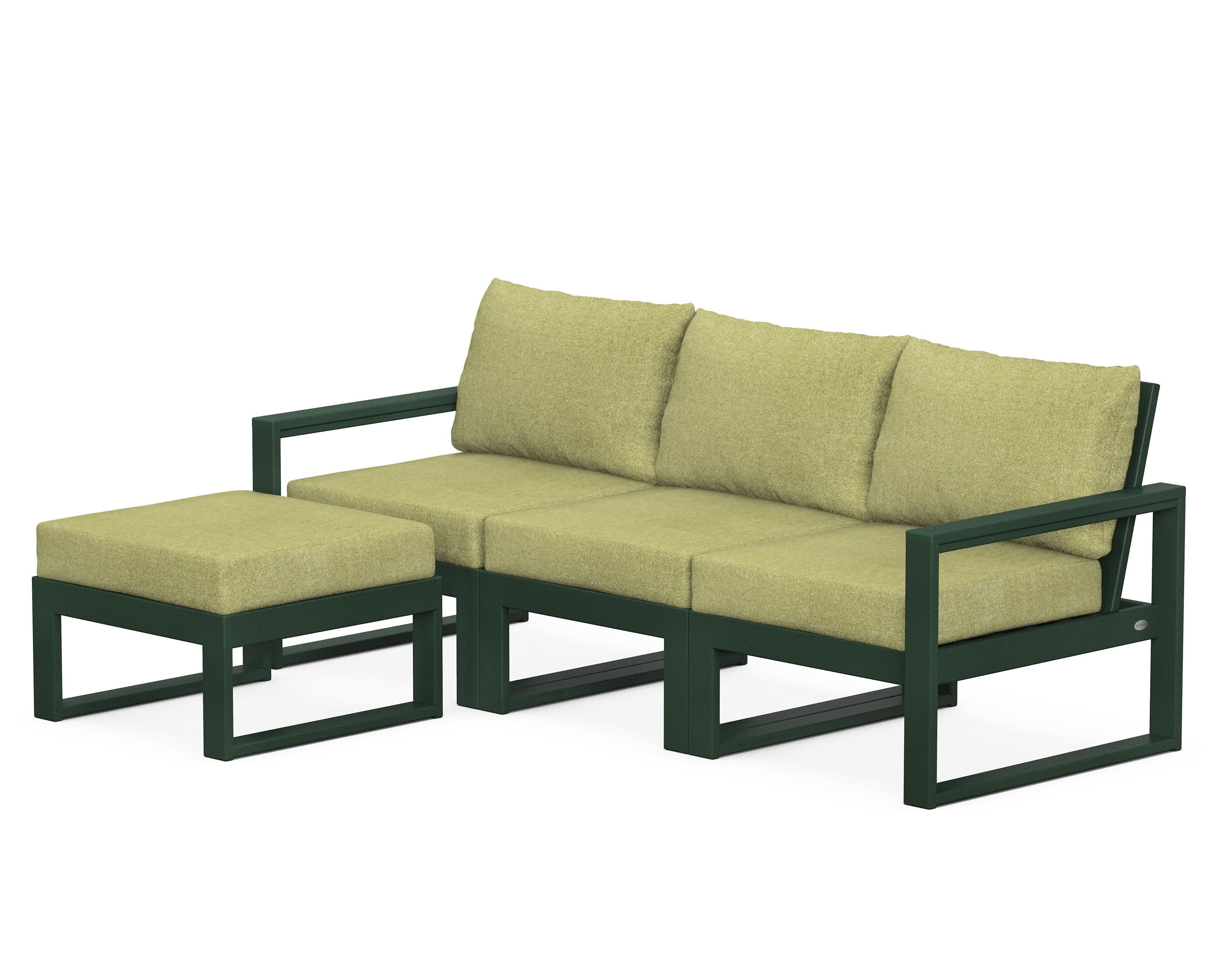 EDGE 4-Piece Modular Deep Seating Set with Ottoman in Green / Chartreuse Boucle