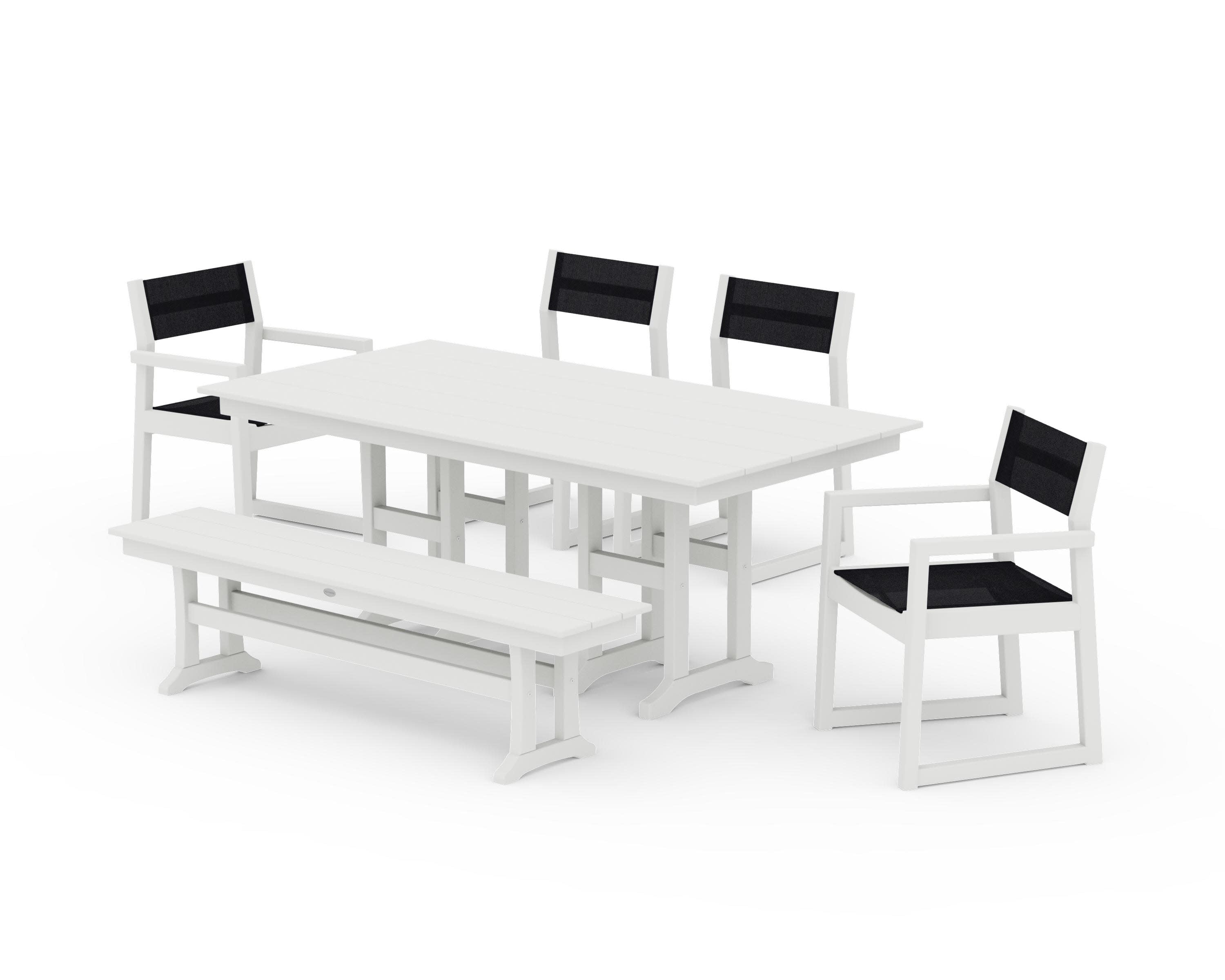 EDGE Sling 6-Piece Farmhouse Dining Set in Vintage White / Black Sling