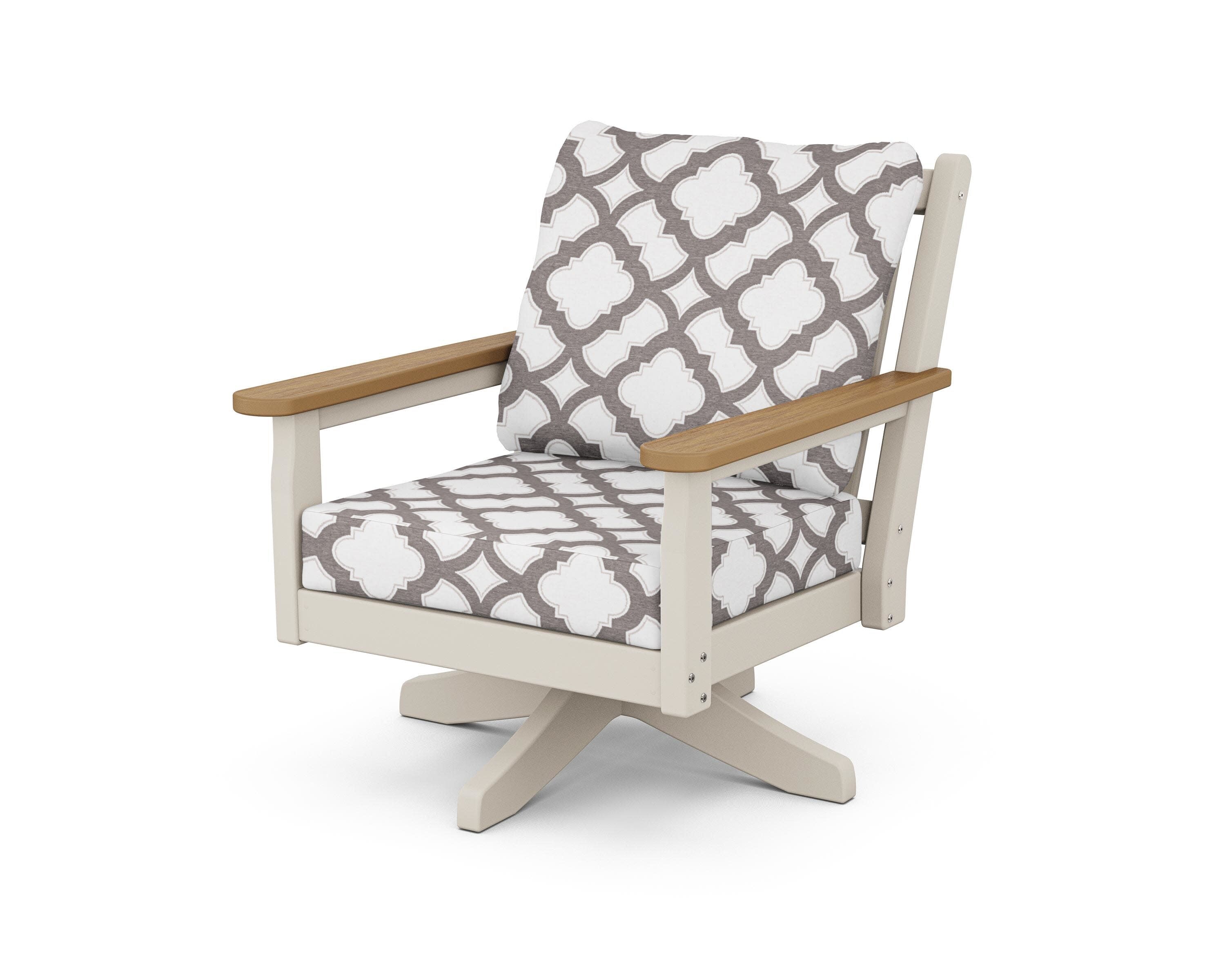 Chippendale Deep Seating Swivel Chair in Sand / Natural / Trellis Grey Mist