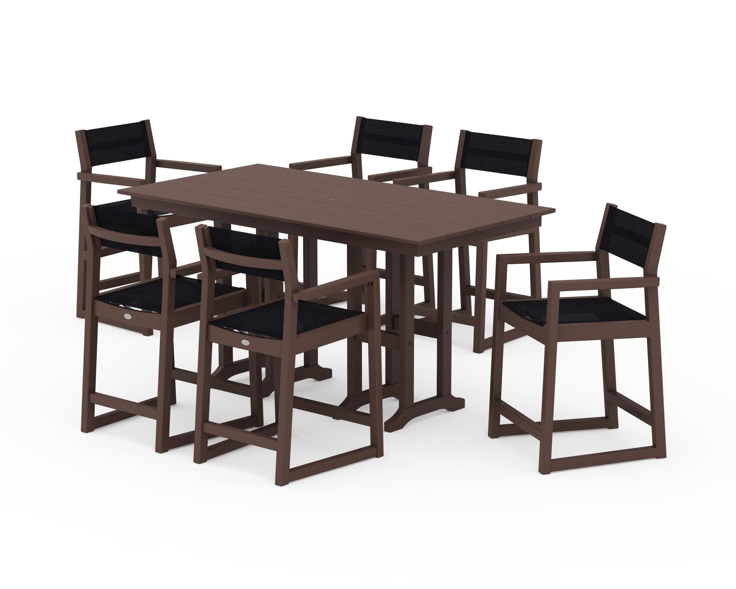 EDGE Sling Arm Chair 7-Piece Farmhouse Counter Set in Mahogany / Black Sling