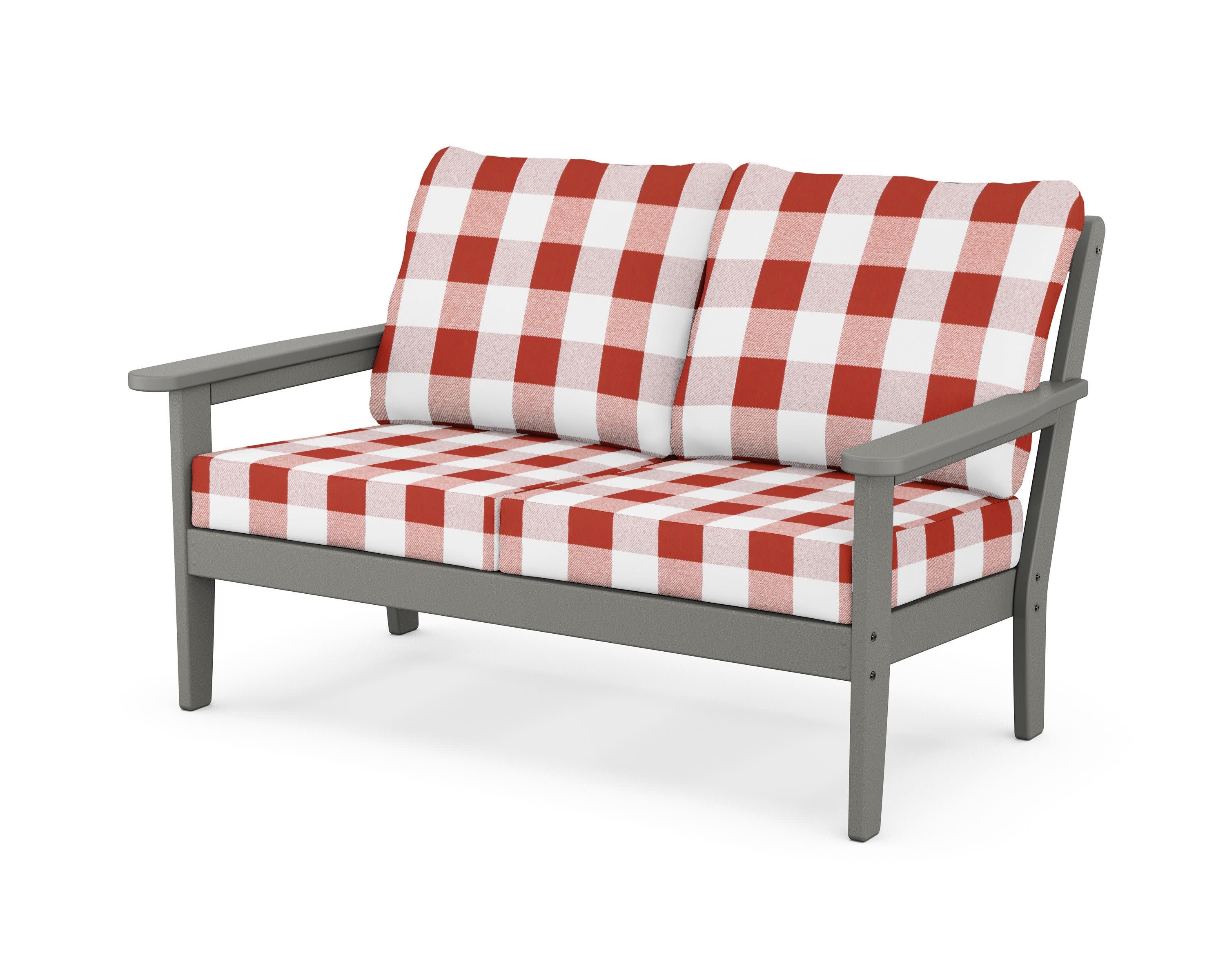 Cottage Deep Seating Loveseat in Slate Grey / Buffalo Plaid Crimson