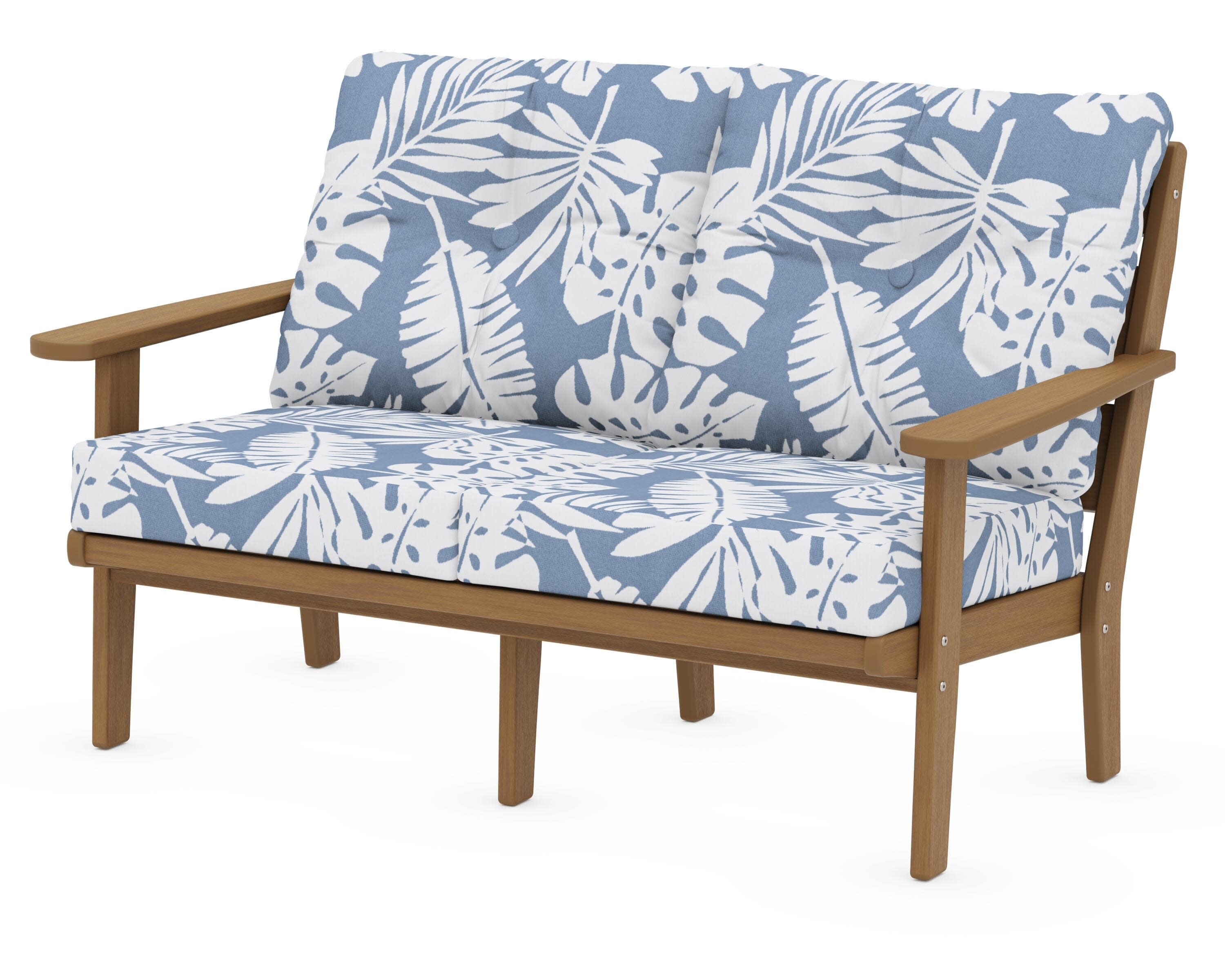 Lakeside Deep Seating Loveseat in Natural / Leaf Sky Blue