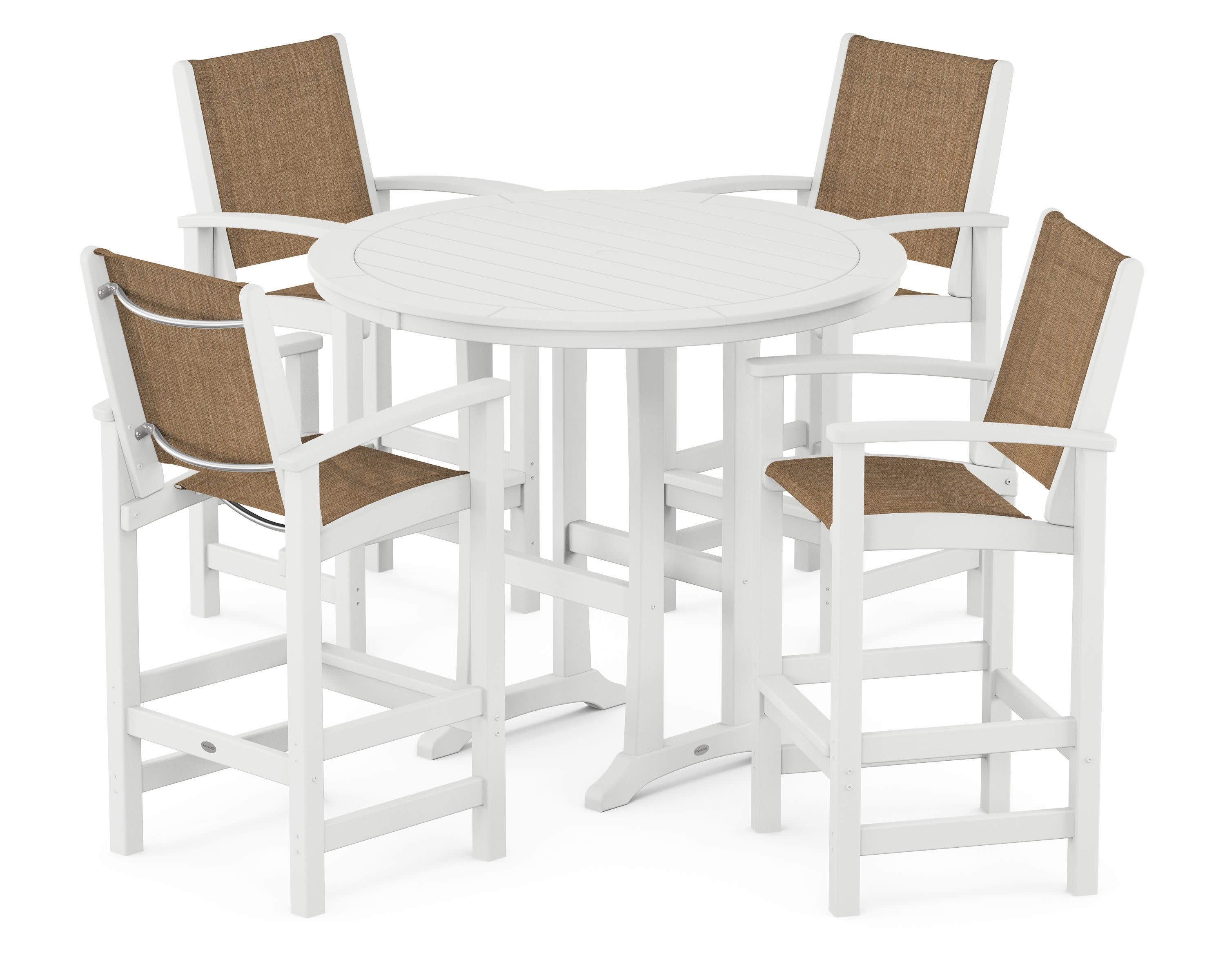 Coastal 5-Piece Nautical Trestle Bar Set in White / Burlap Sling
