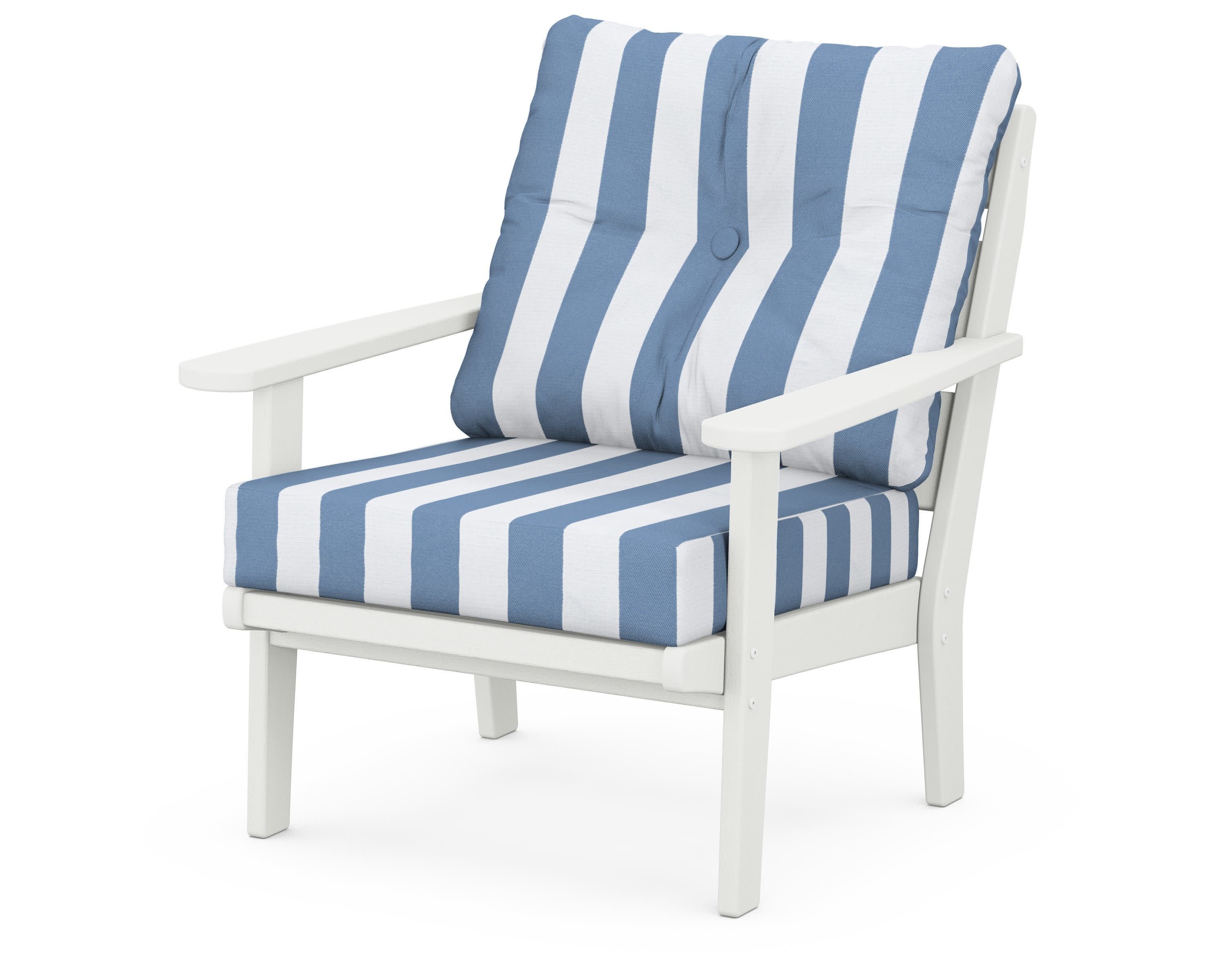 Lakeside Deep Seating Chair in Vintage White / Cabana Stripe Sky Blue