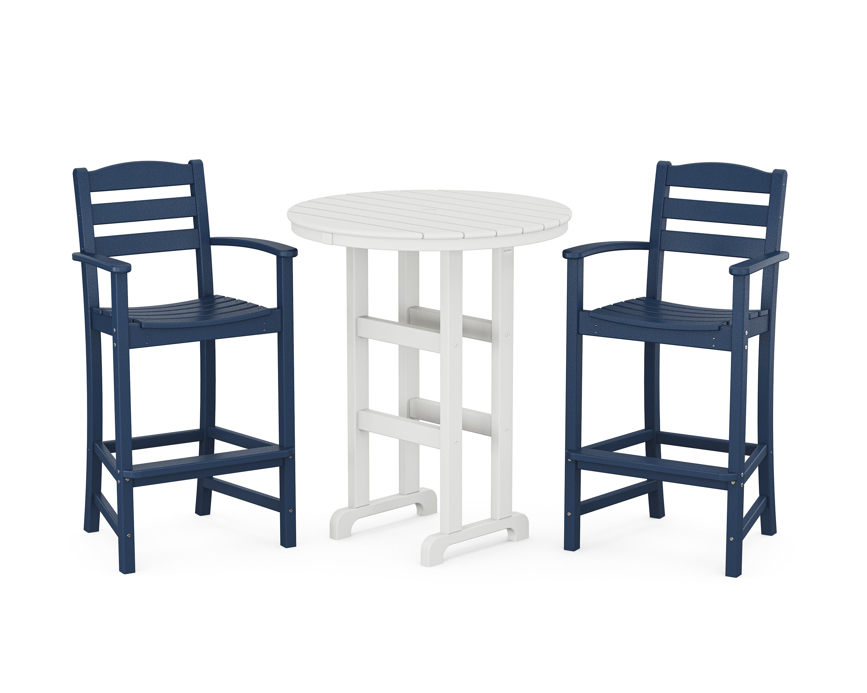 La Casa Caf 3-Piece Round Farmhouse Bar Set in Navy / White