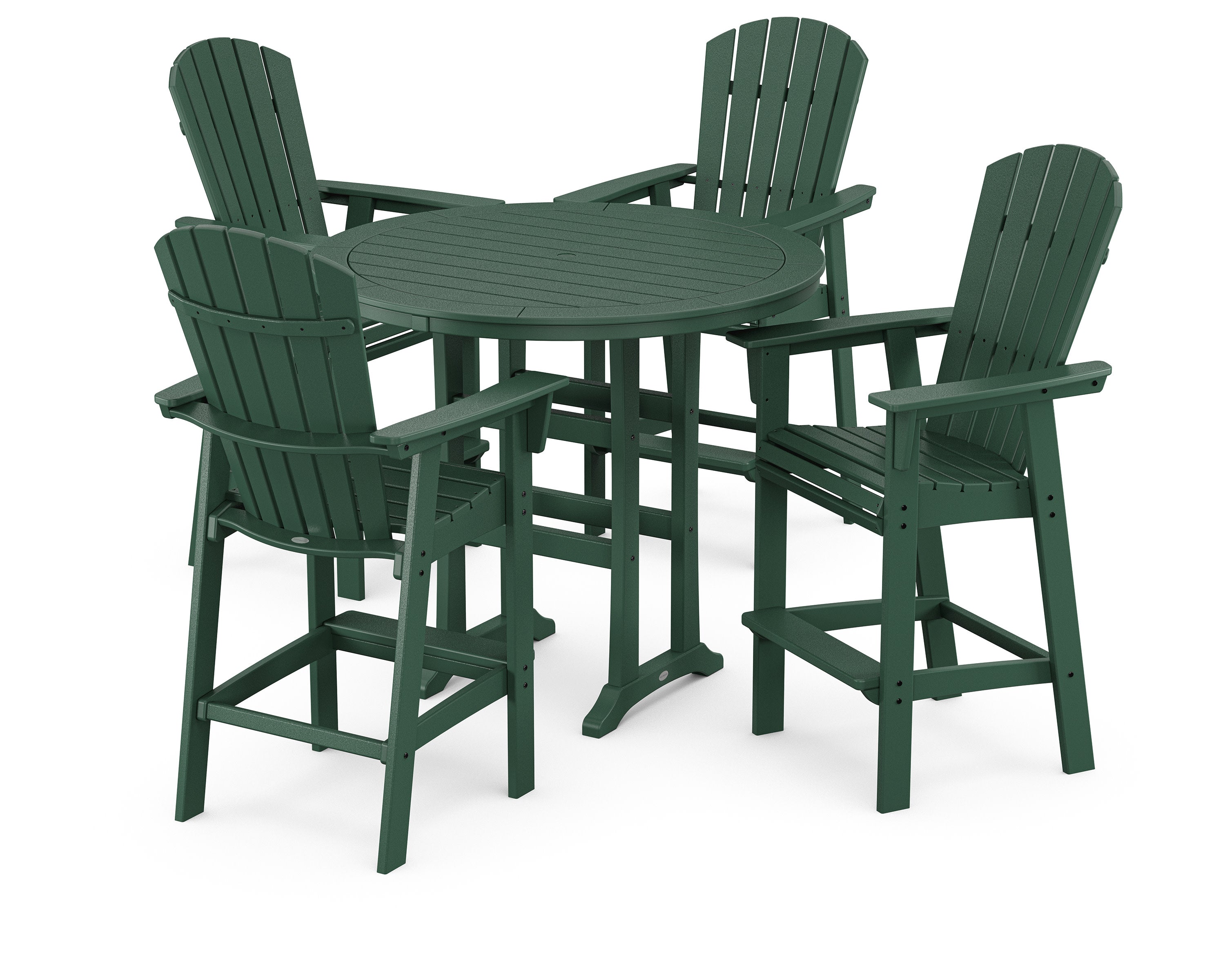 Nautical Curveback Adirondack 5-Piece Round Trestle Bar Set in Green