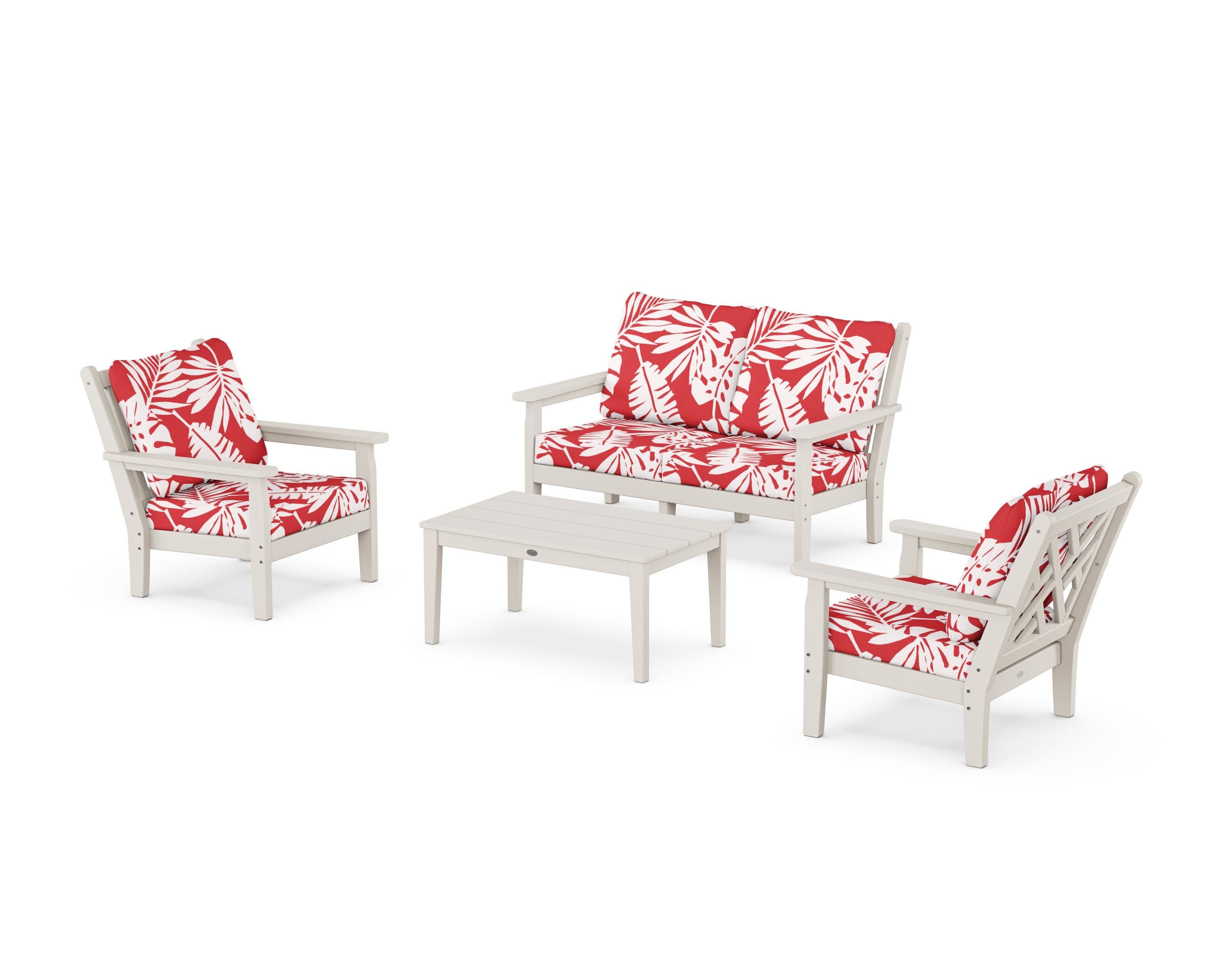 Chippendale 4-Piece Deep Seating Set with Loveseat in Sand / Leaf Crimson