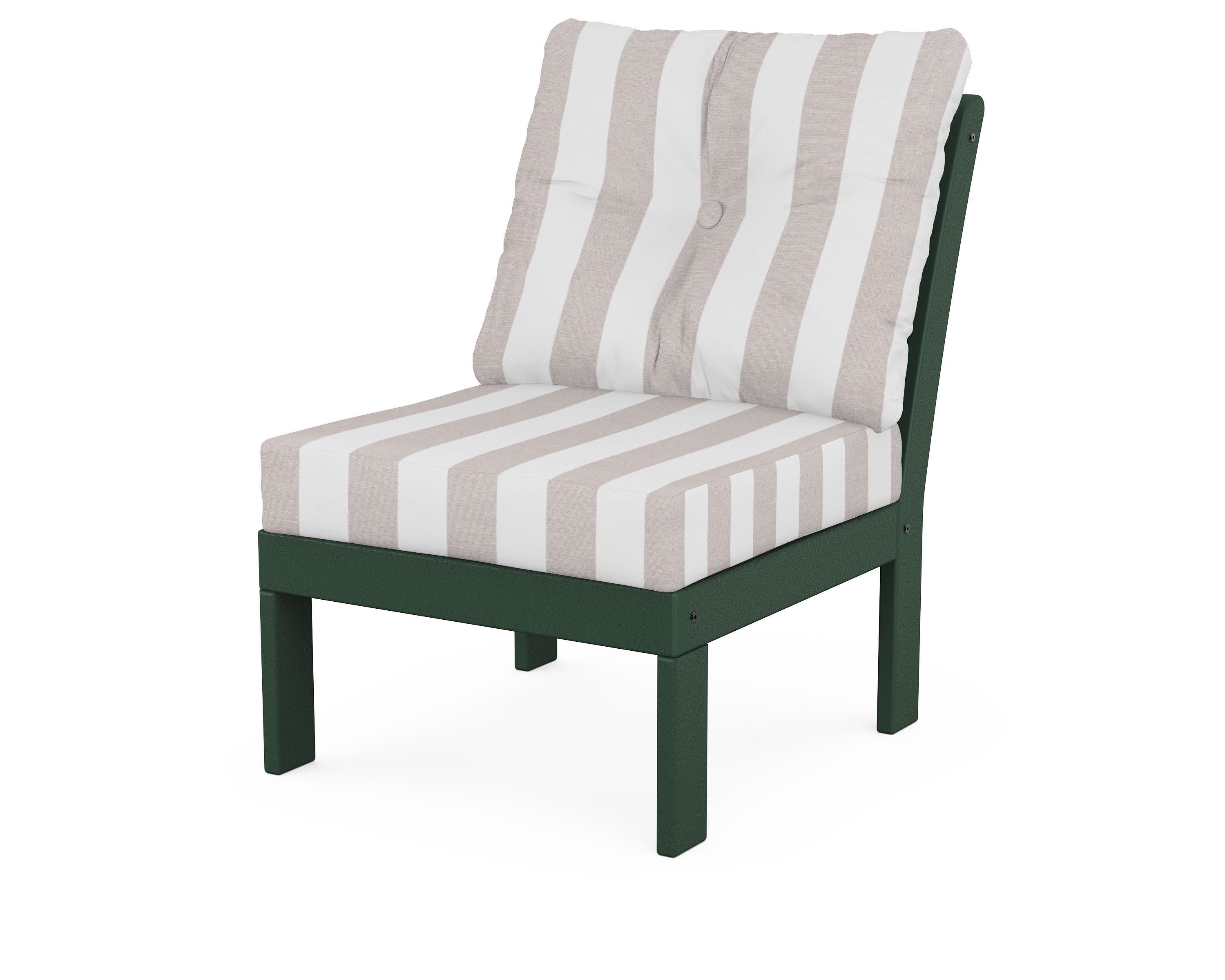 Vineyard Modular Armless Chair in Green / Cabana Stripe Dune Burlap