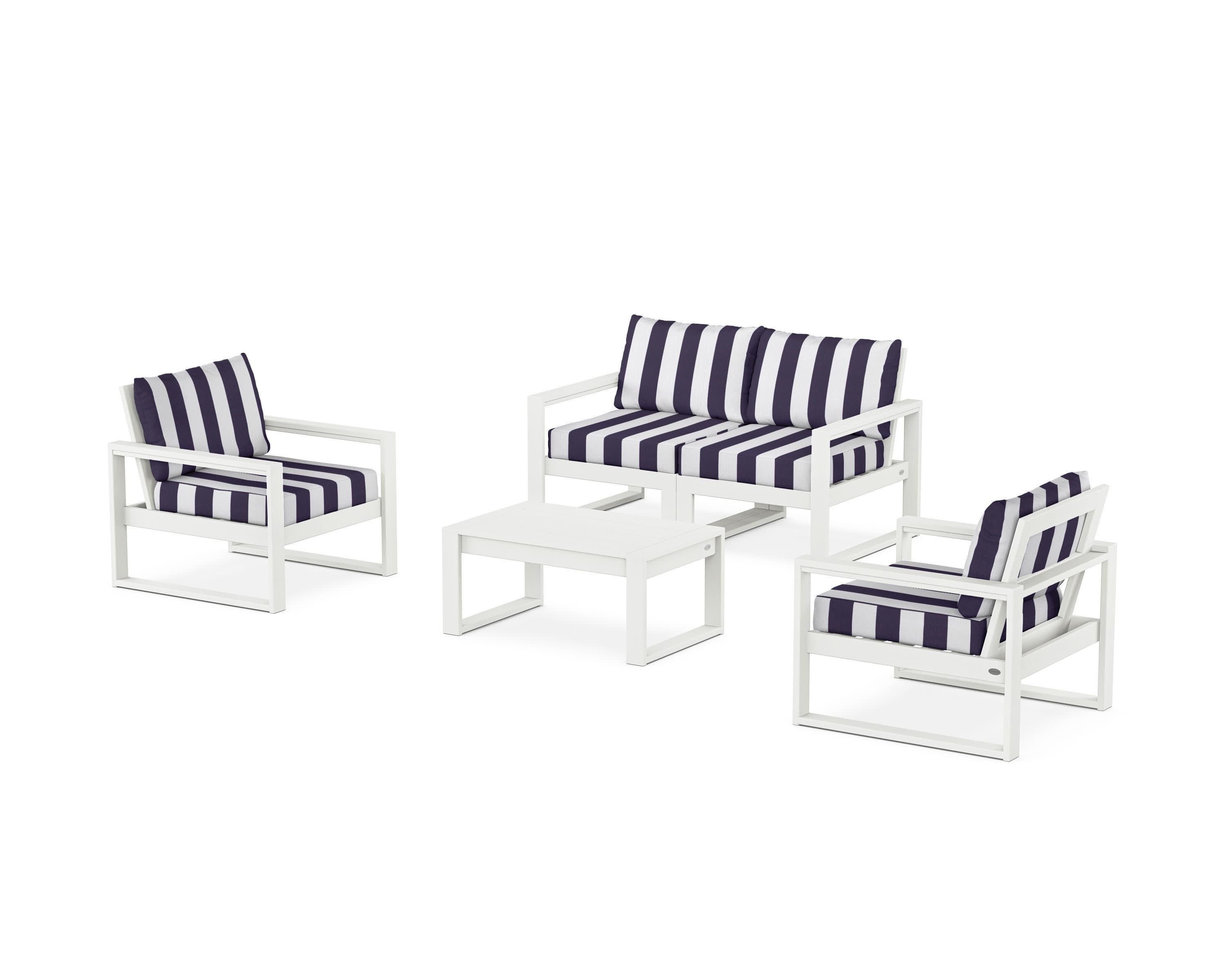EDGE Sectional 4-Piece Deep Seating Set with Loveseat in Vintage White / Cabana Stripe Navy