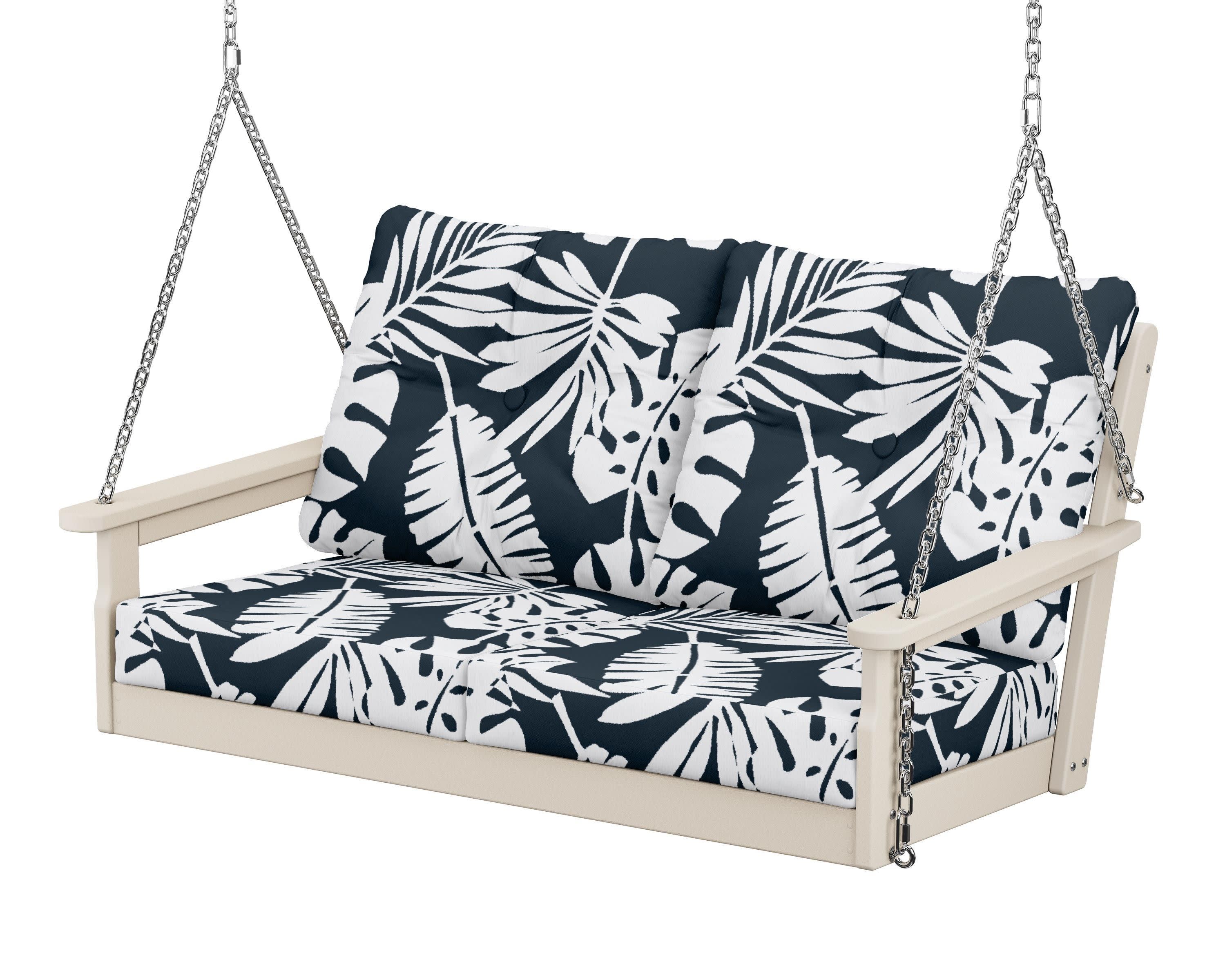 Vineyard Deep Seating Swing in Sand / Leaf Marine Indigo