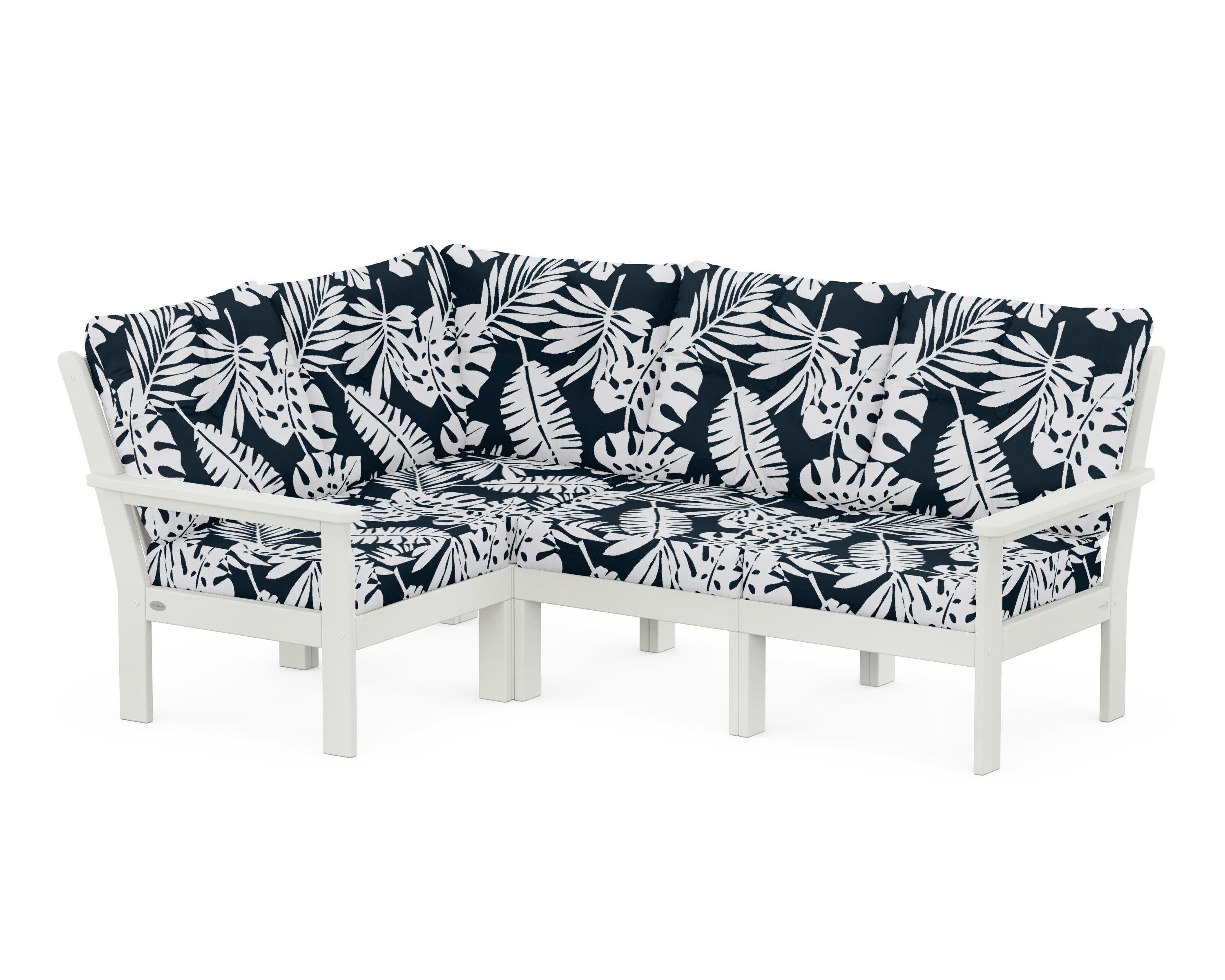 Vineyard 4-Piece Sectional in Vintage White / Leaf Marine Indigo