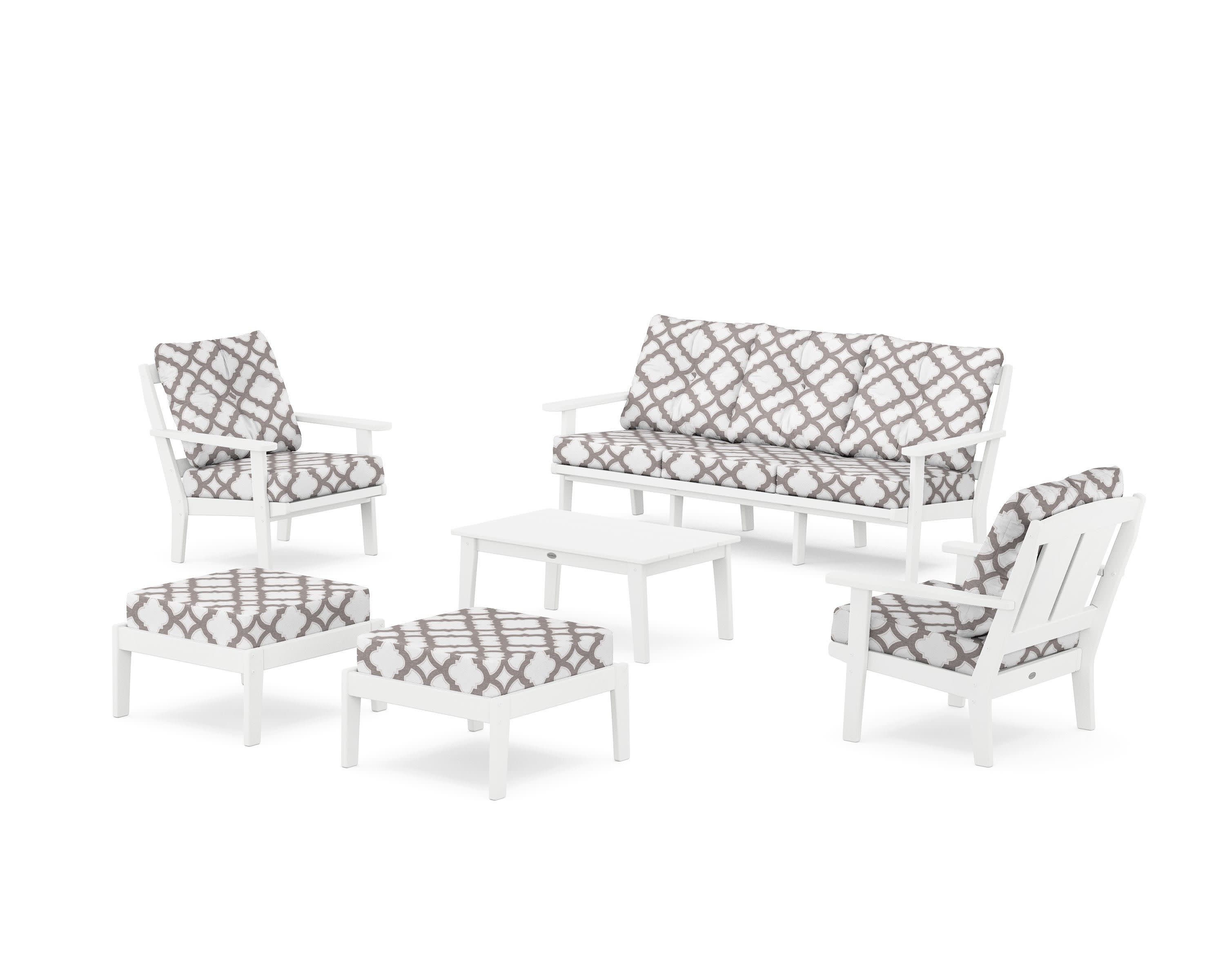 Mission 6-Piece Lounge Sofa Set in White / Trellis Grey Mist